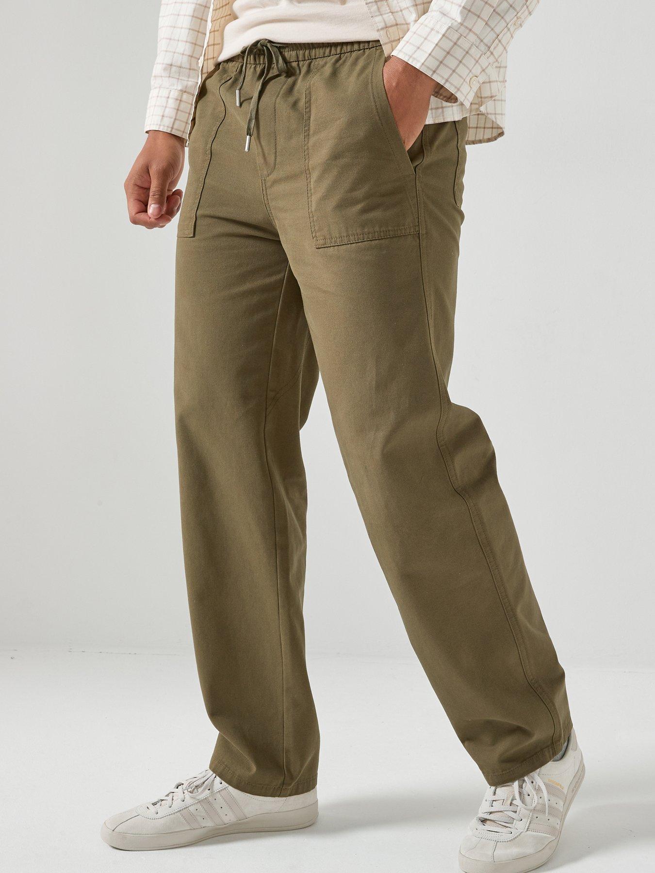 front image of only-sons-sinus-loose-fit-casual-trousers-dark-khaki
