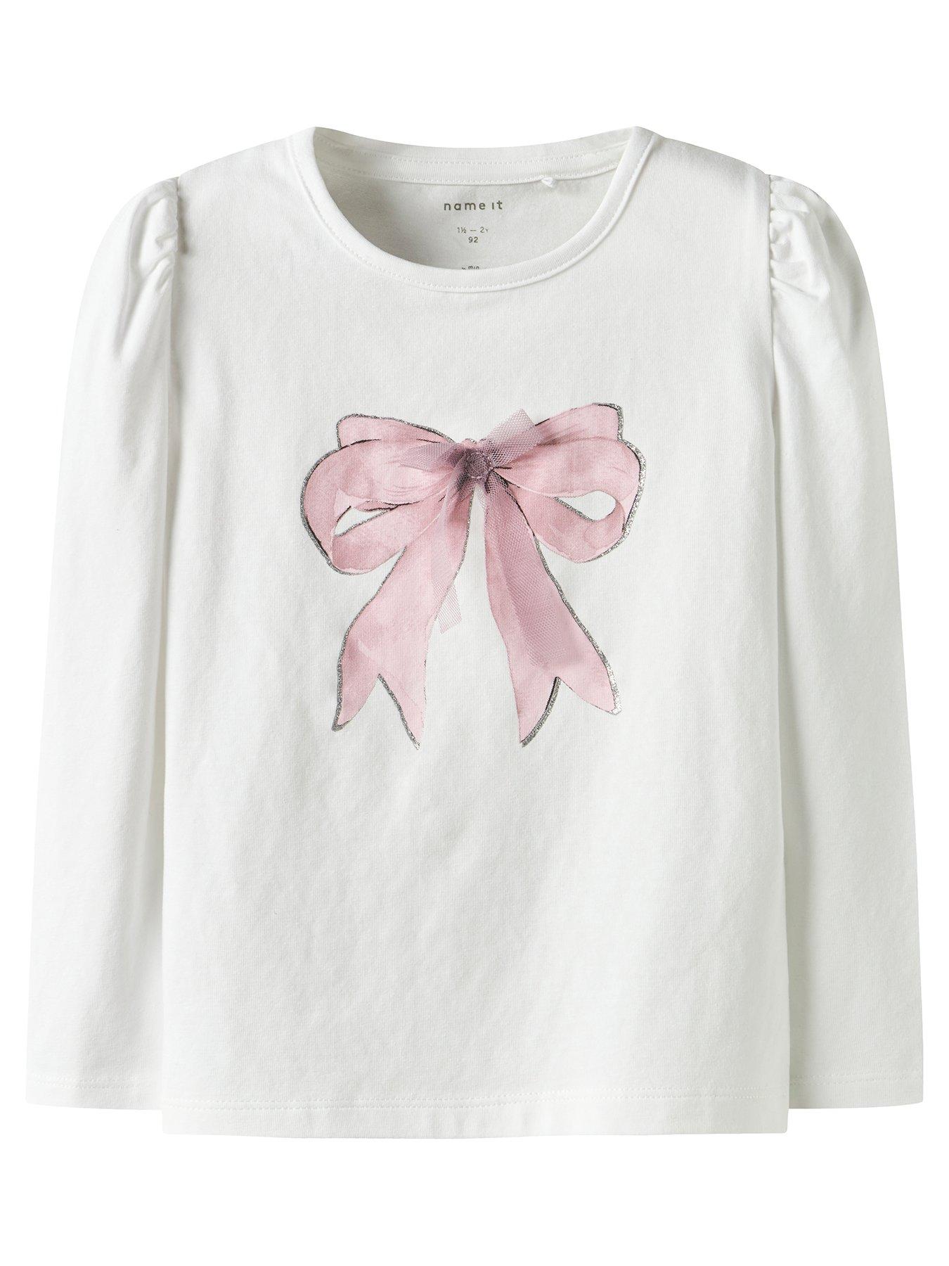 Image 1 of 3 of Name It Mini Girls 3D Bow Long Sleeve Tshirt - White