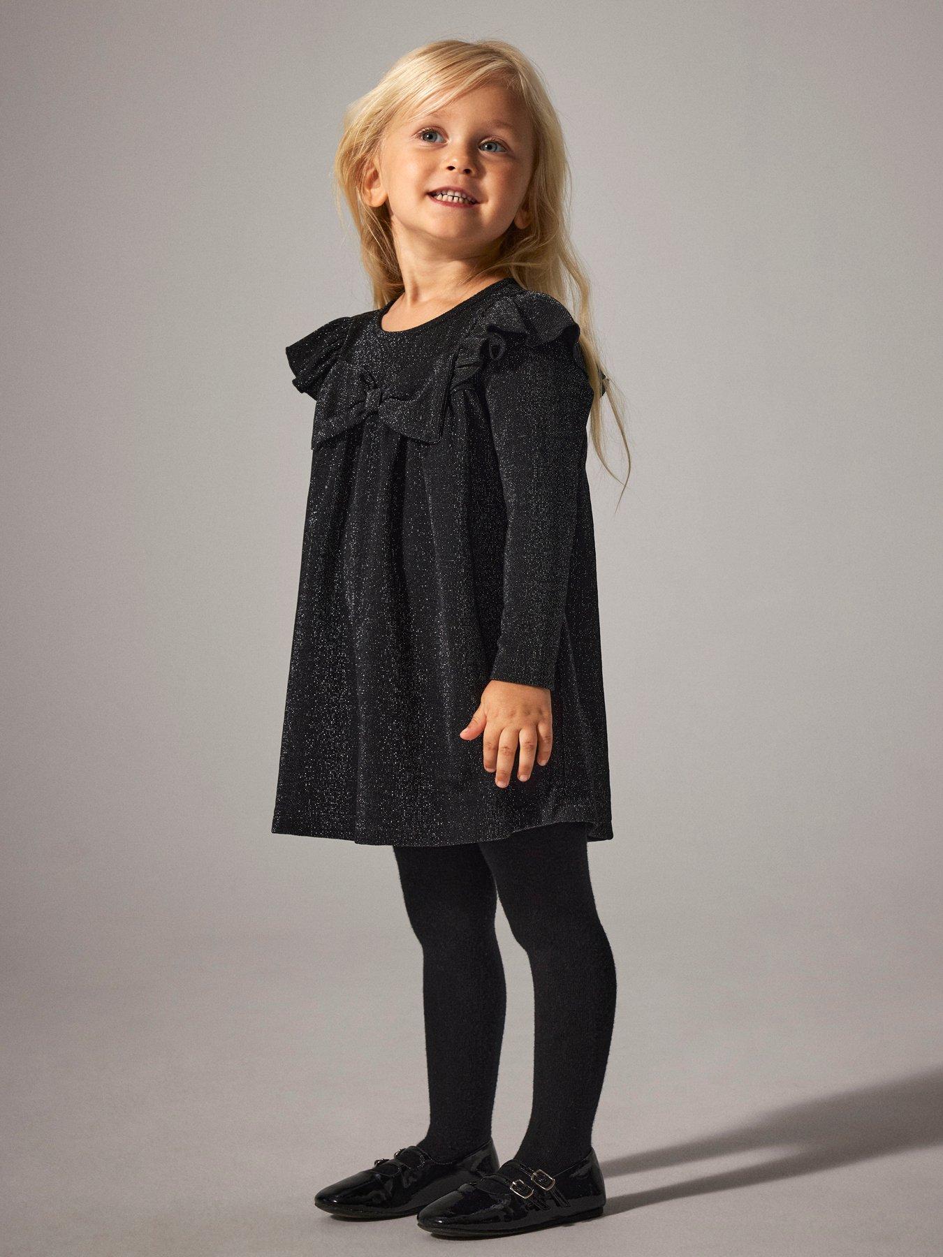  image of name-it-mini-girls-long-sleeve-lurex-bow-dress-black