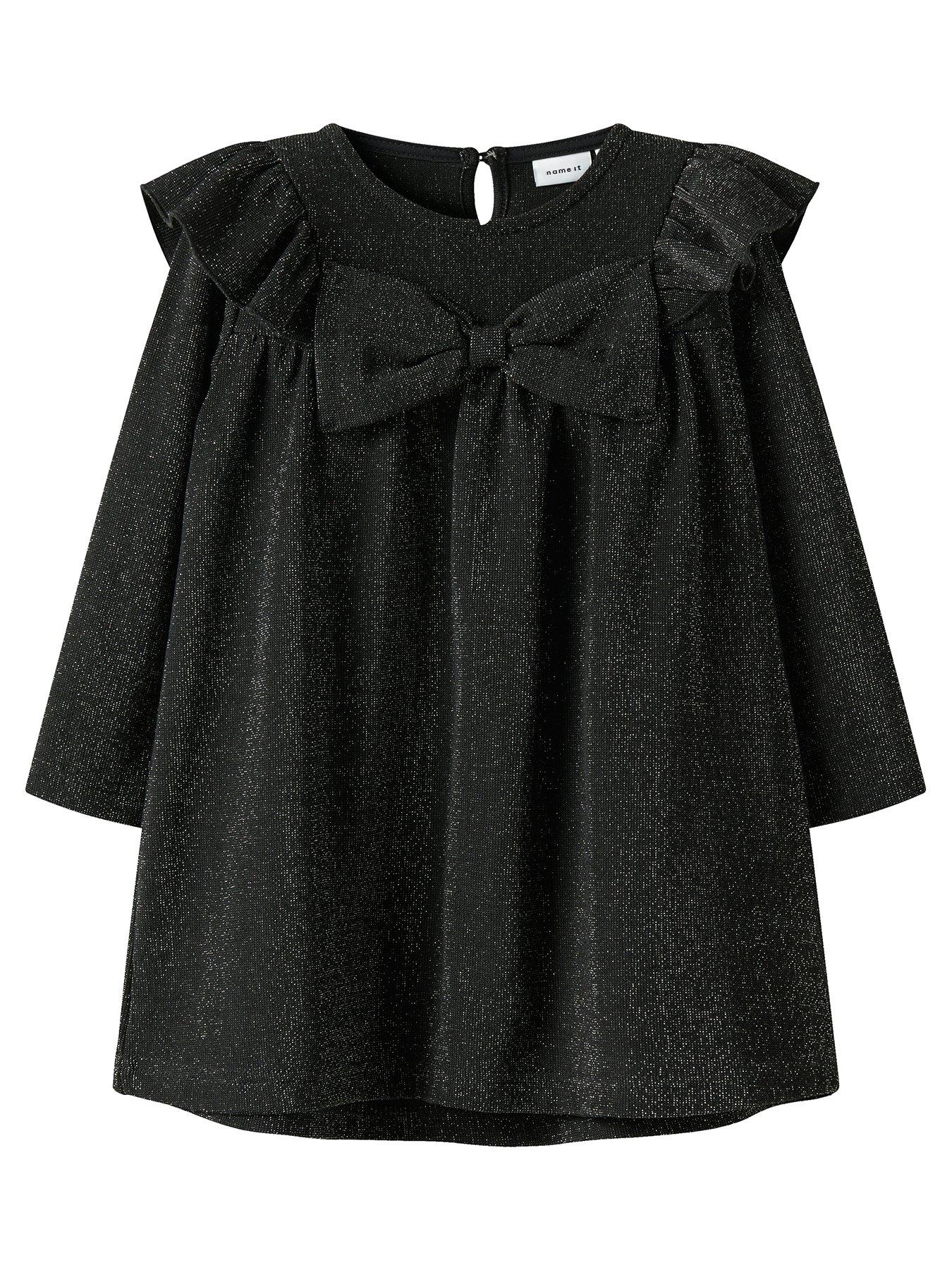 stillFront image of name-it-mini-girls-long-sleeve-lurex-bow-dress-black