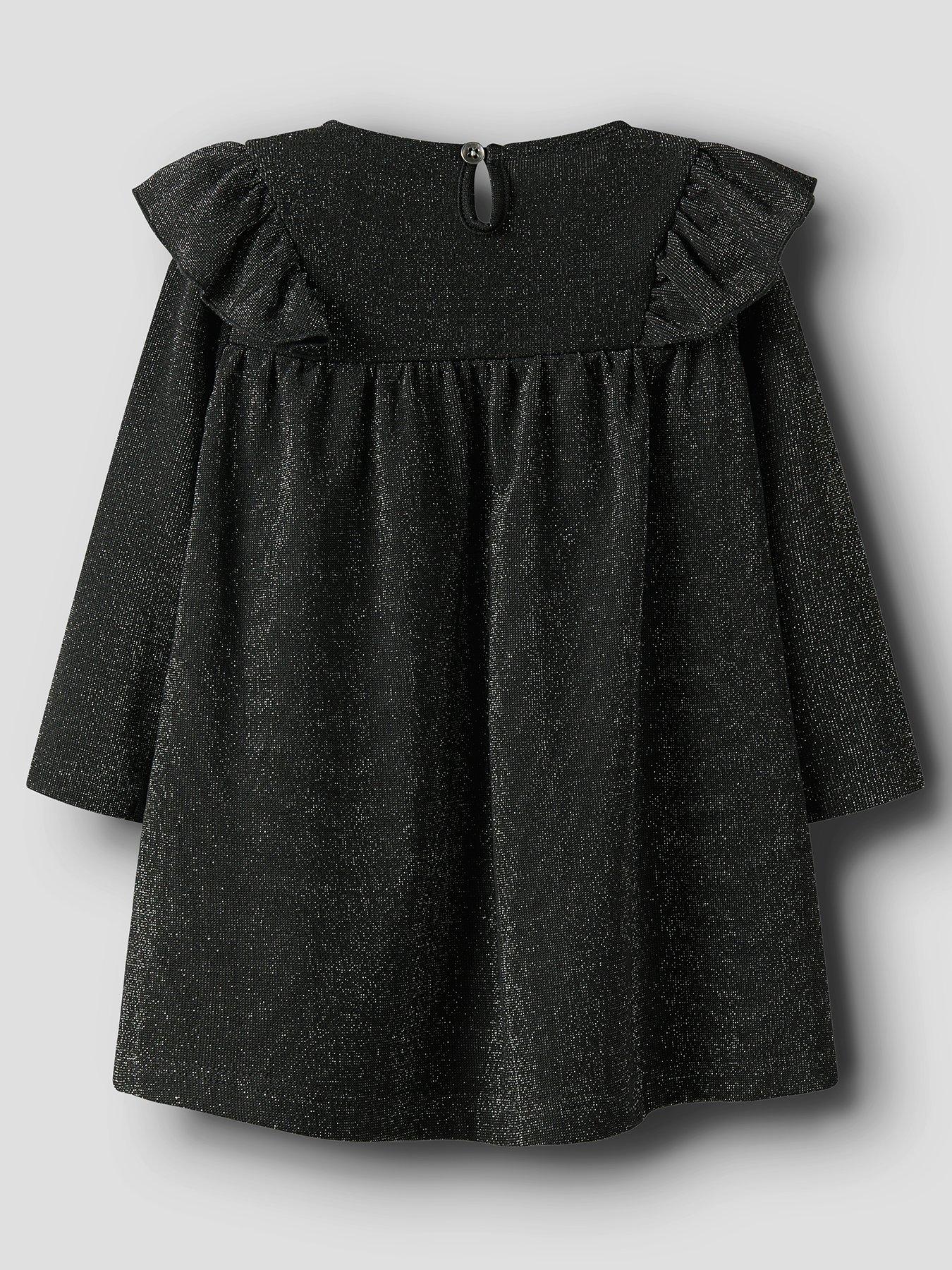  image of name-it-mini-girls-long-sleeve-lurex-bow-dress-black