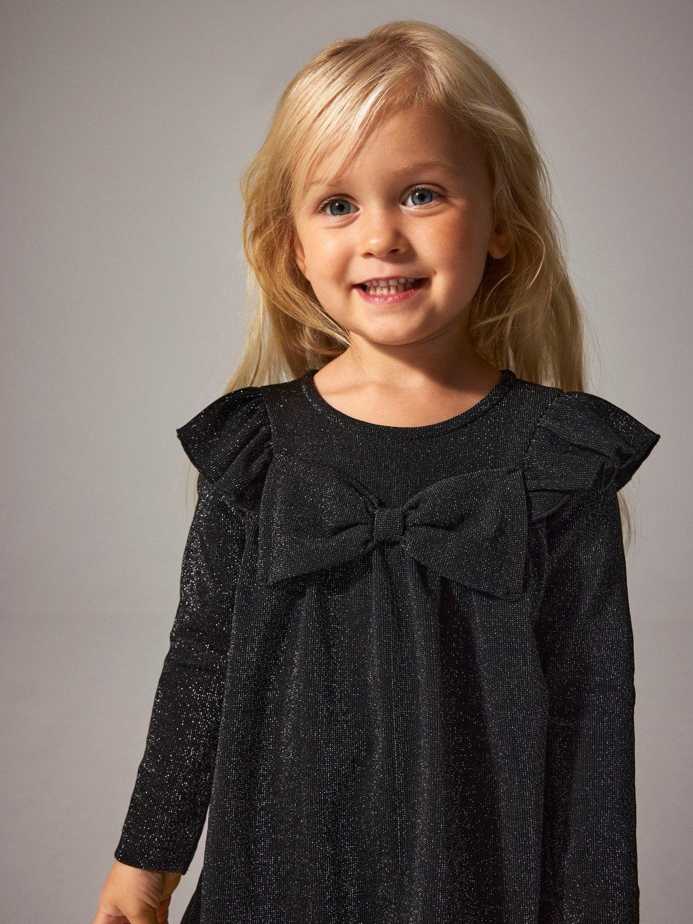  image of name-it-mini-girls-long-sleeve-lurex-bow-dress-black