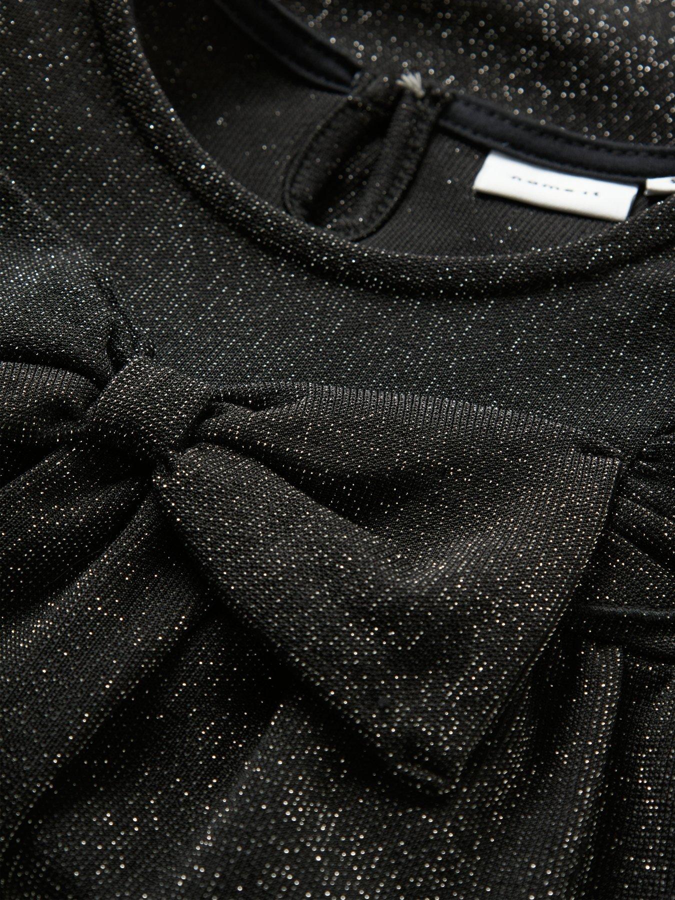  image of name-it-mini-girls-long-sleeve-lurex-bow-dress-black