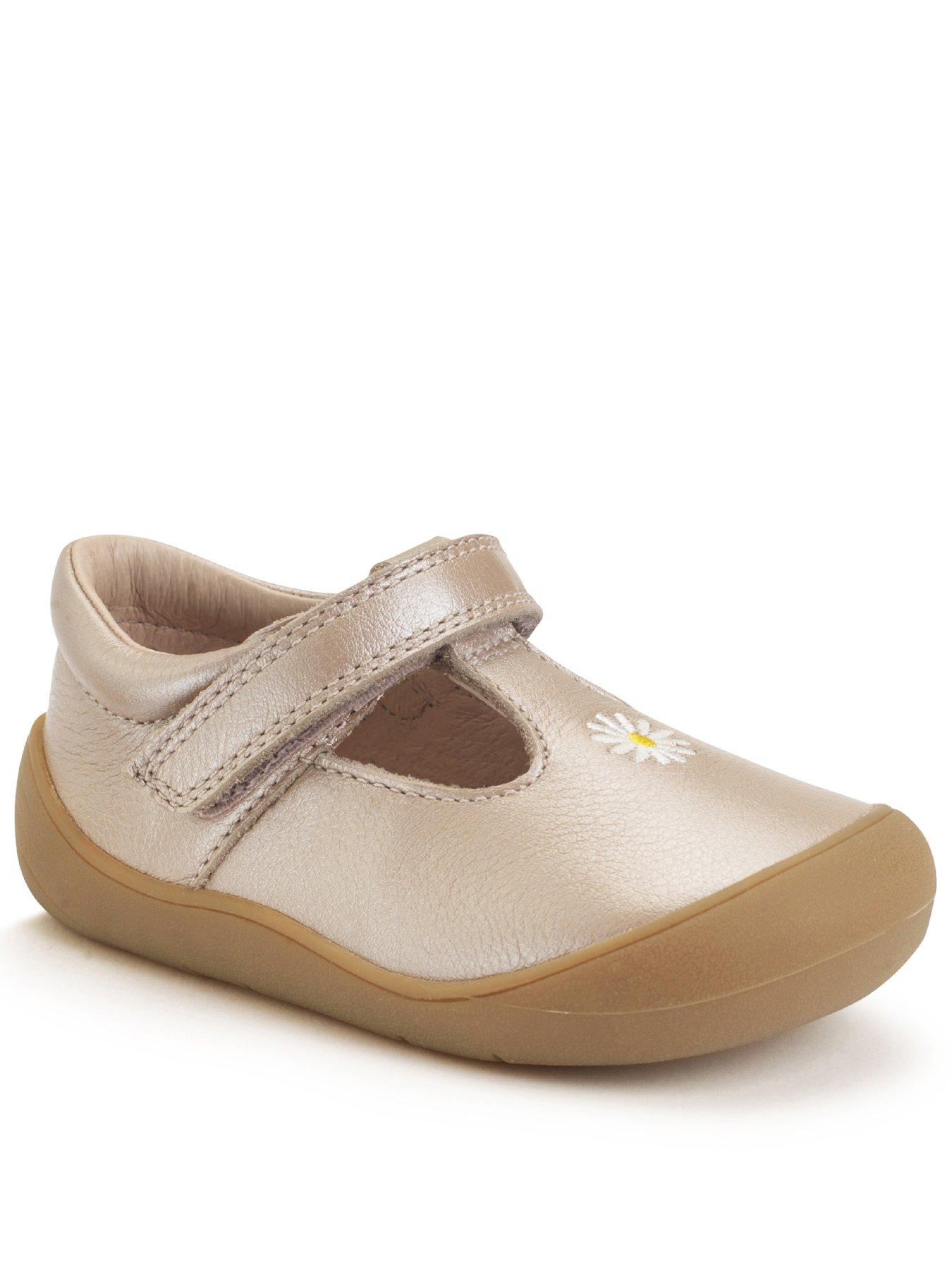 undefined Floret Girls Taupe Pearlised Leather First Walking Rip Tape T-bar Shoes