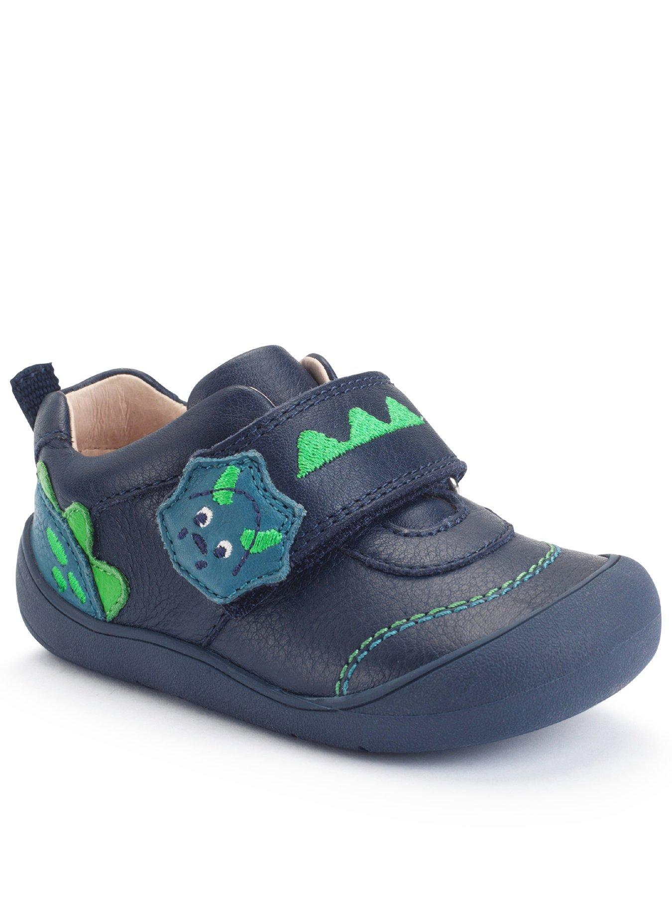 undefined Tread Navy Leather Boys Dinosaur Rip Tape First Shoes