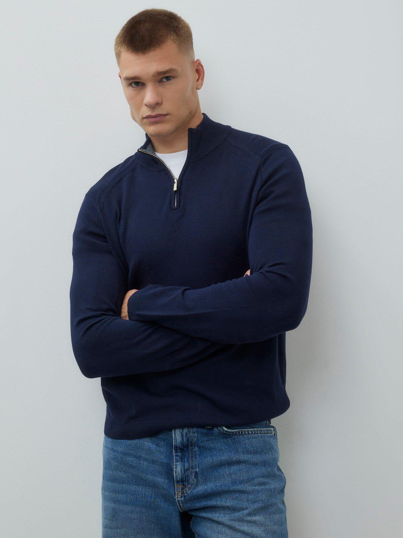 River Island Half Zip Smart Knitted Jumper - Navy