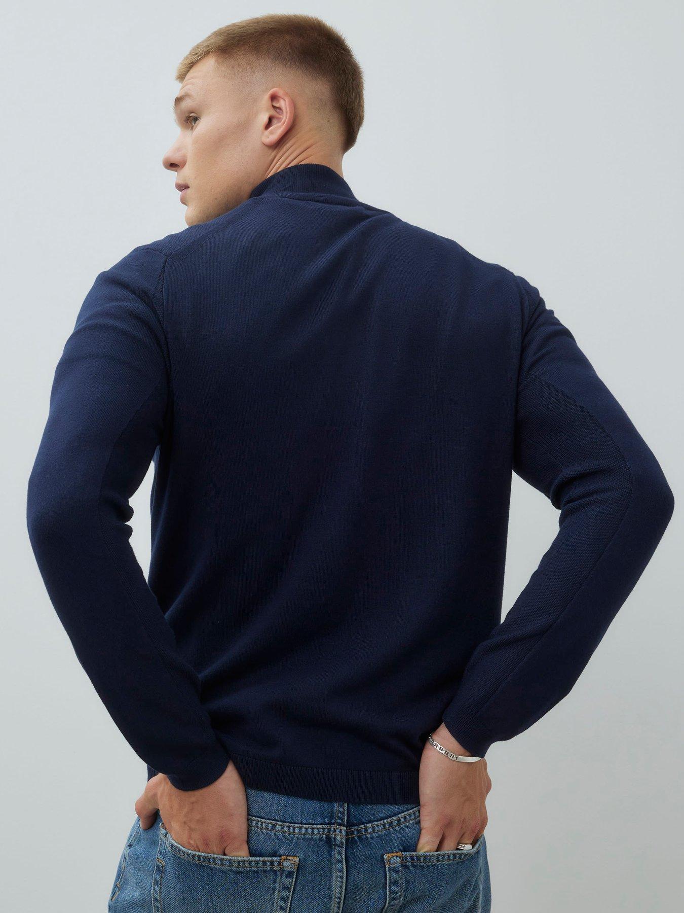  image of river-island-half-zip-smart-knitted-jumper-navy