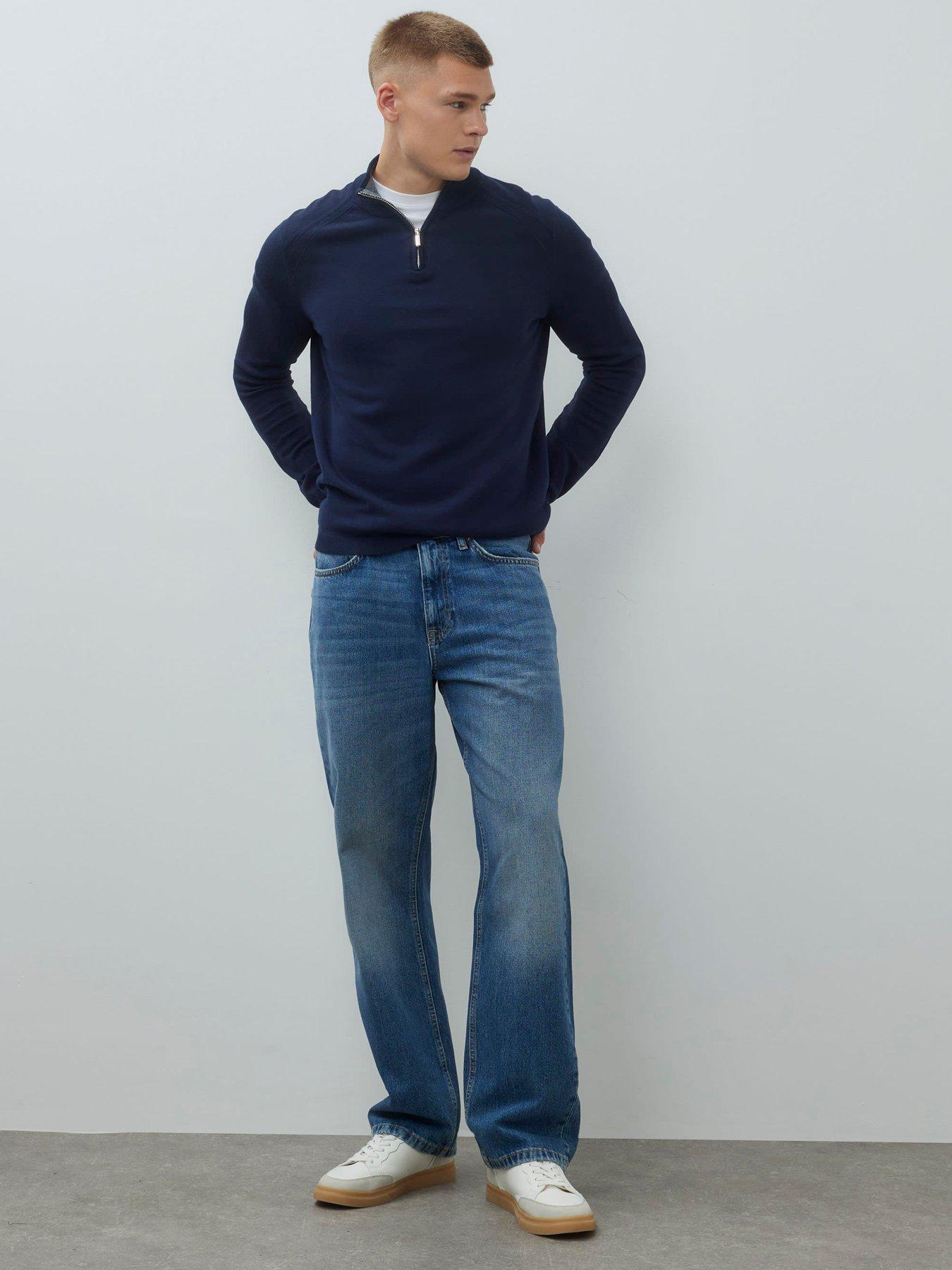  image of river-island-half-zip-smart-knitted-jumper-navy
