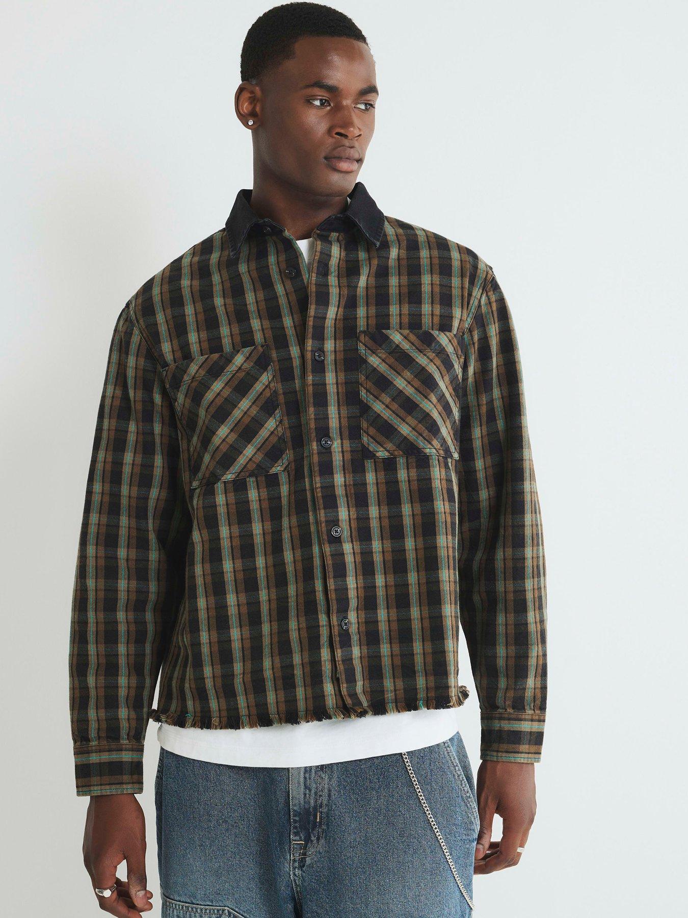 river-island-canvas-collar-check-overshirt-brown
