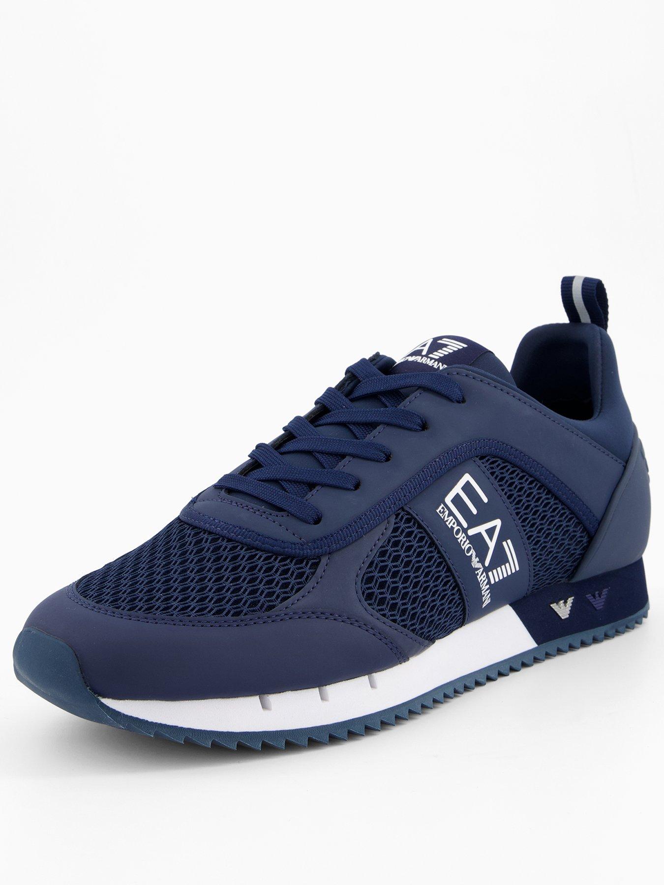 image of ea7-emporio-armani-side-logo-mesh-amp-pu-runner-trainers-navy