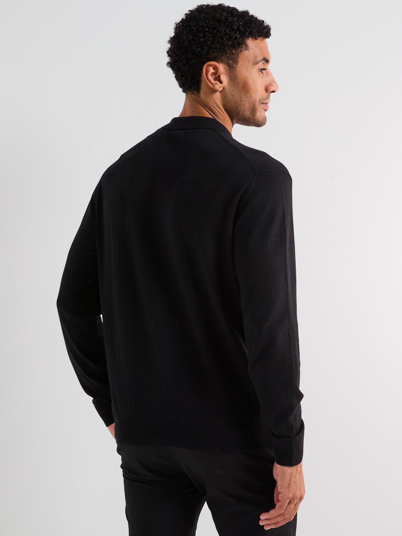 Image 2 of 6 of Jack & Jones Emil Long Sleeve Half Zip Knitted Polo Shirt - Black
