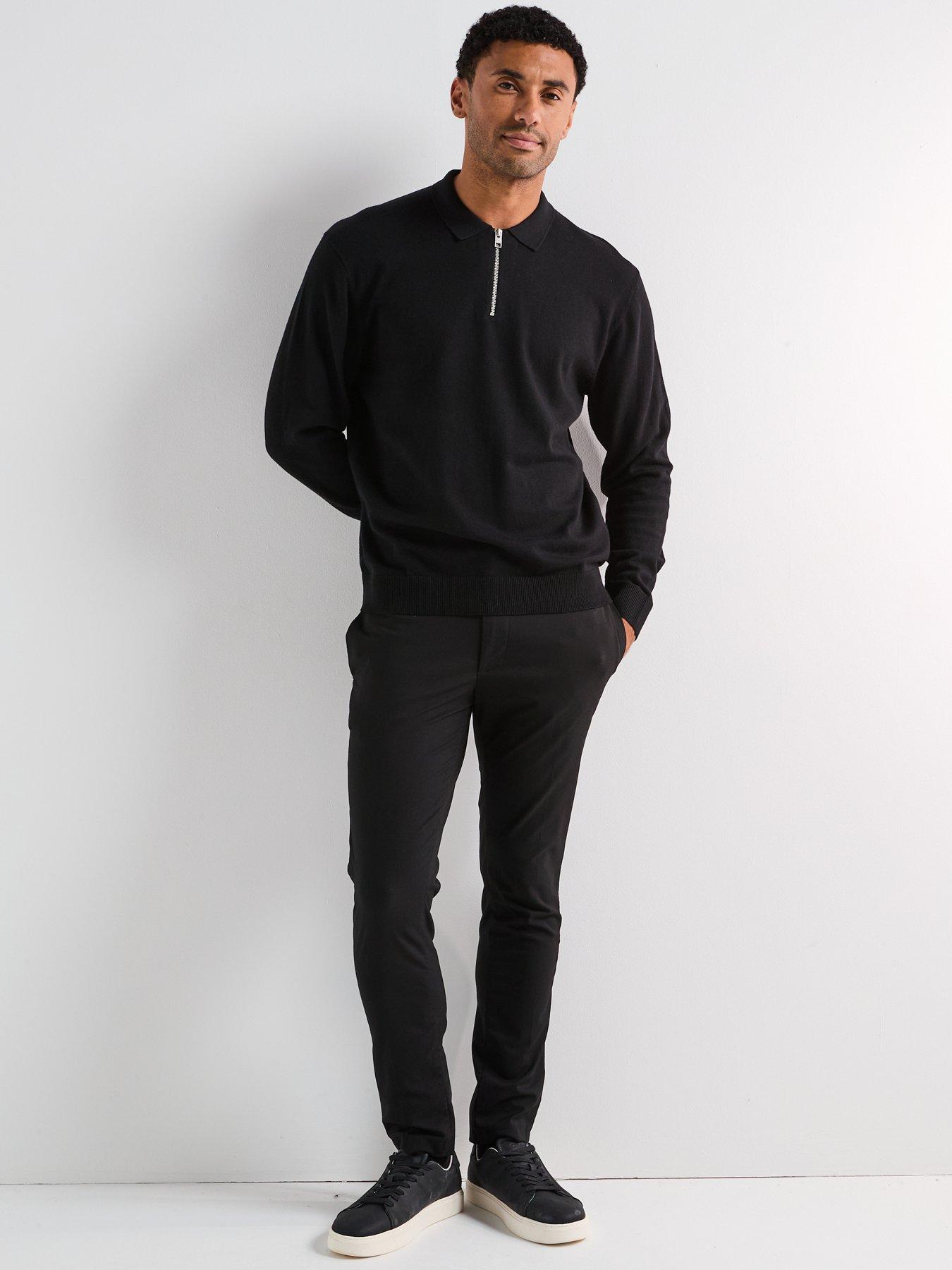 Image 3 of 6 of Jack & Jones Emil Long Sleeve Half Zip Knitted Polo Shirt - Black