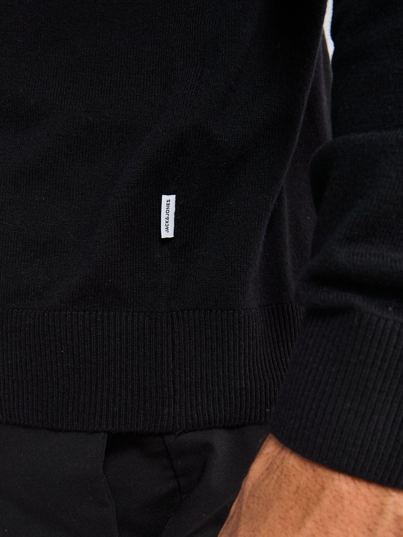 Image 6 of 6 of Jack & Jones Emil Long Sleeve Half Zip Knitted Polo Shirt - Black