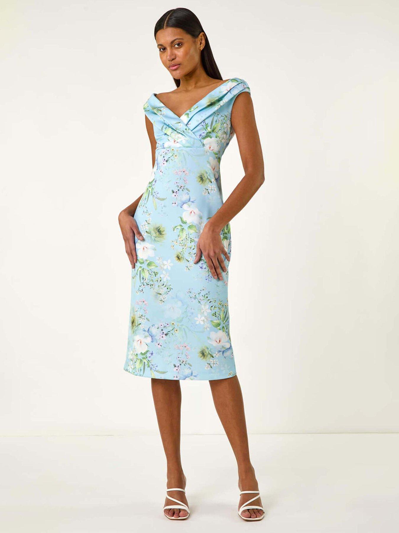 undefined Off The Shoulder Floral Dress - Blue
