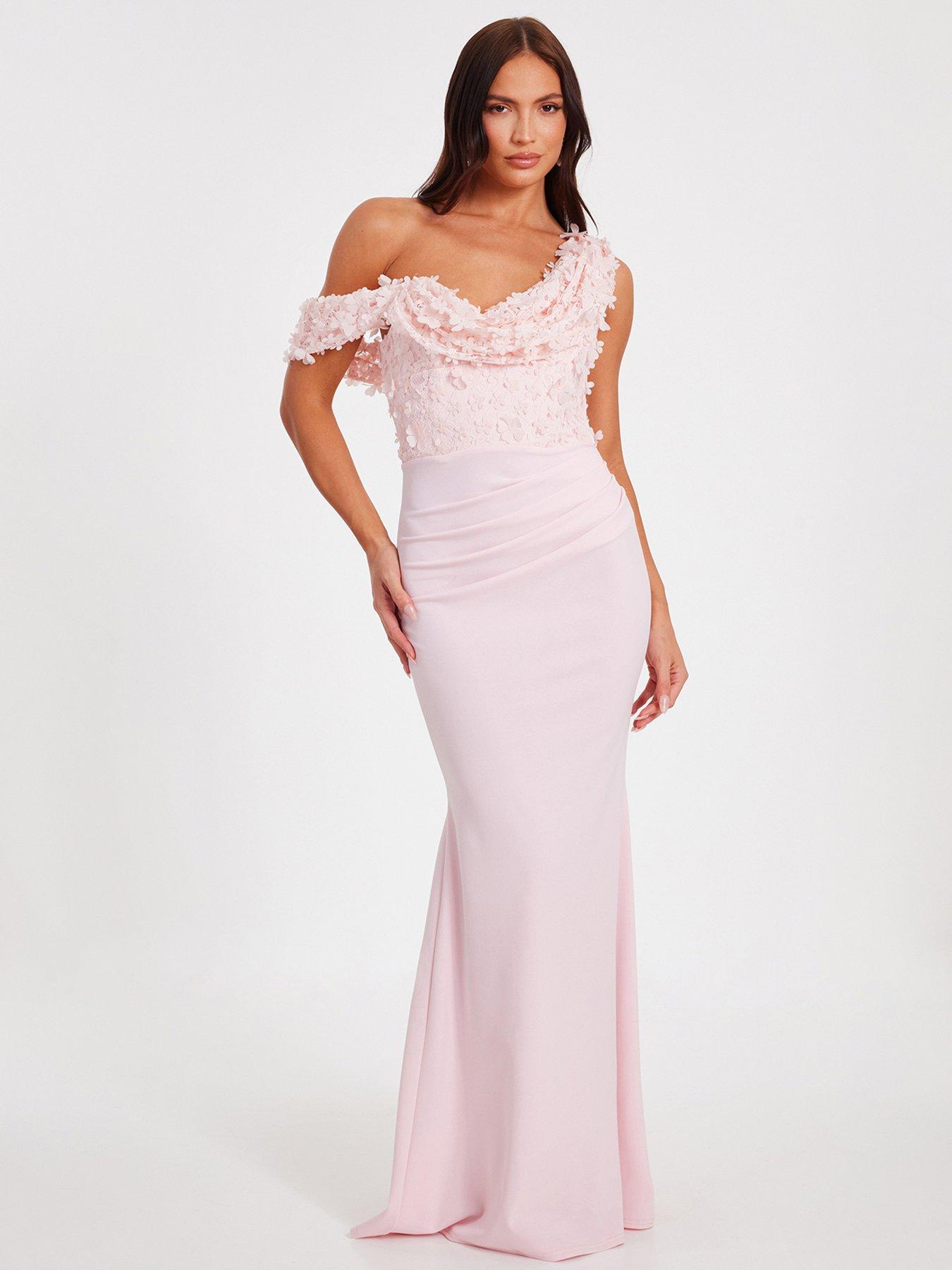undefined Baby Pink Floral Ruched Maxi Dress