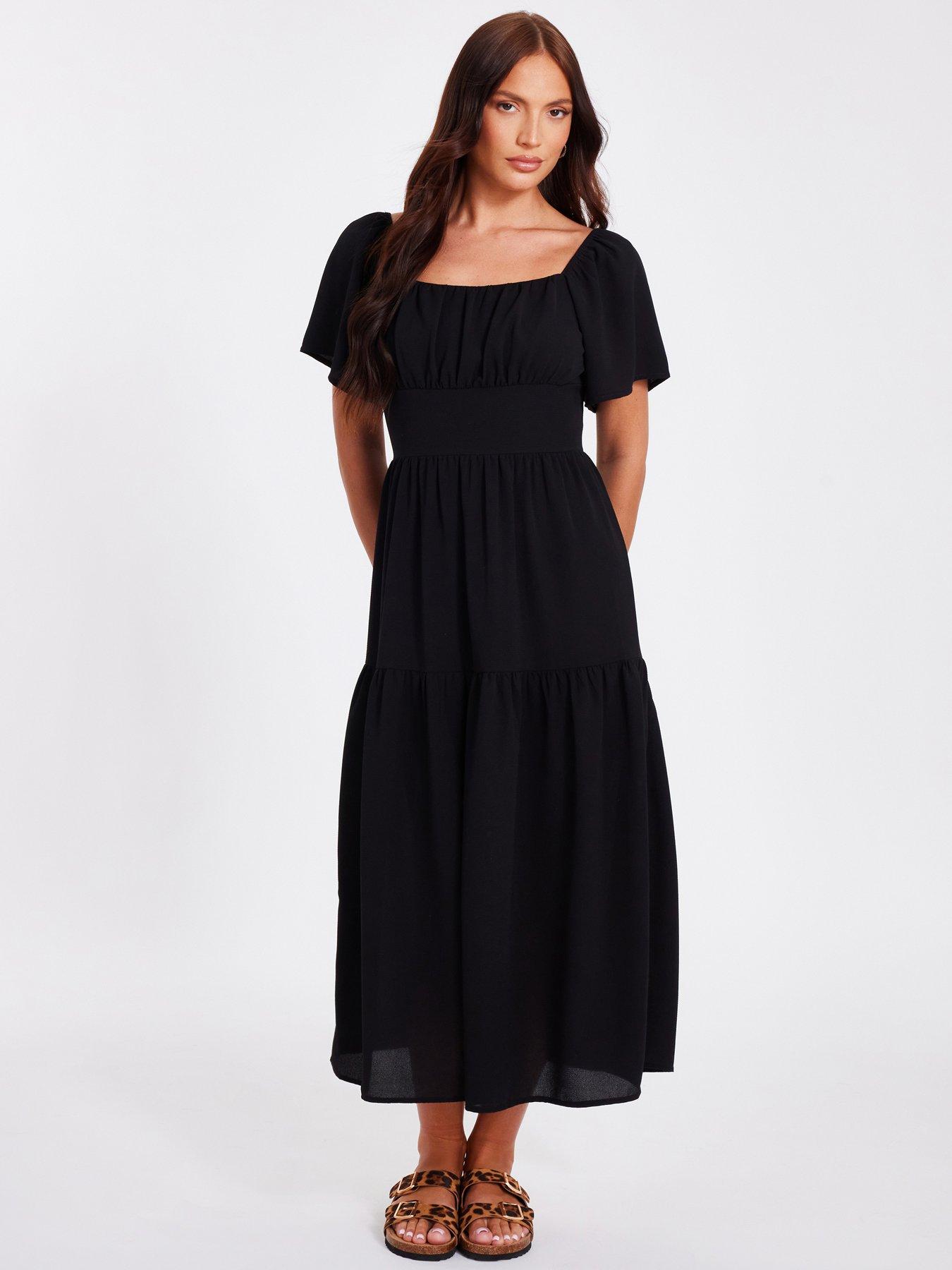 undefined Black Short Sleeve Midaxi Dress