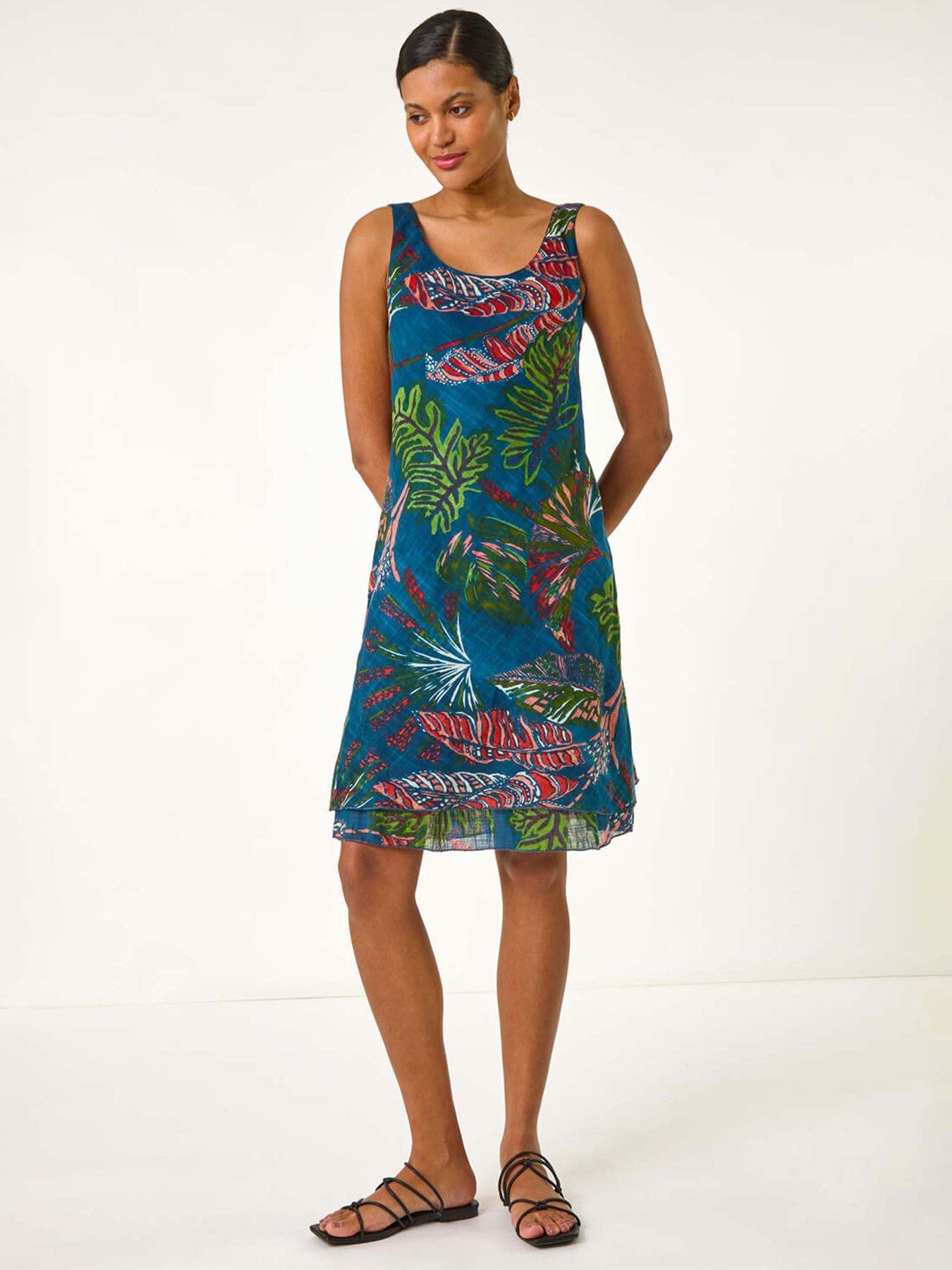 undefined Tropical Double Layer Dress - Navy
