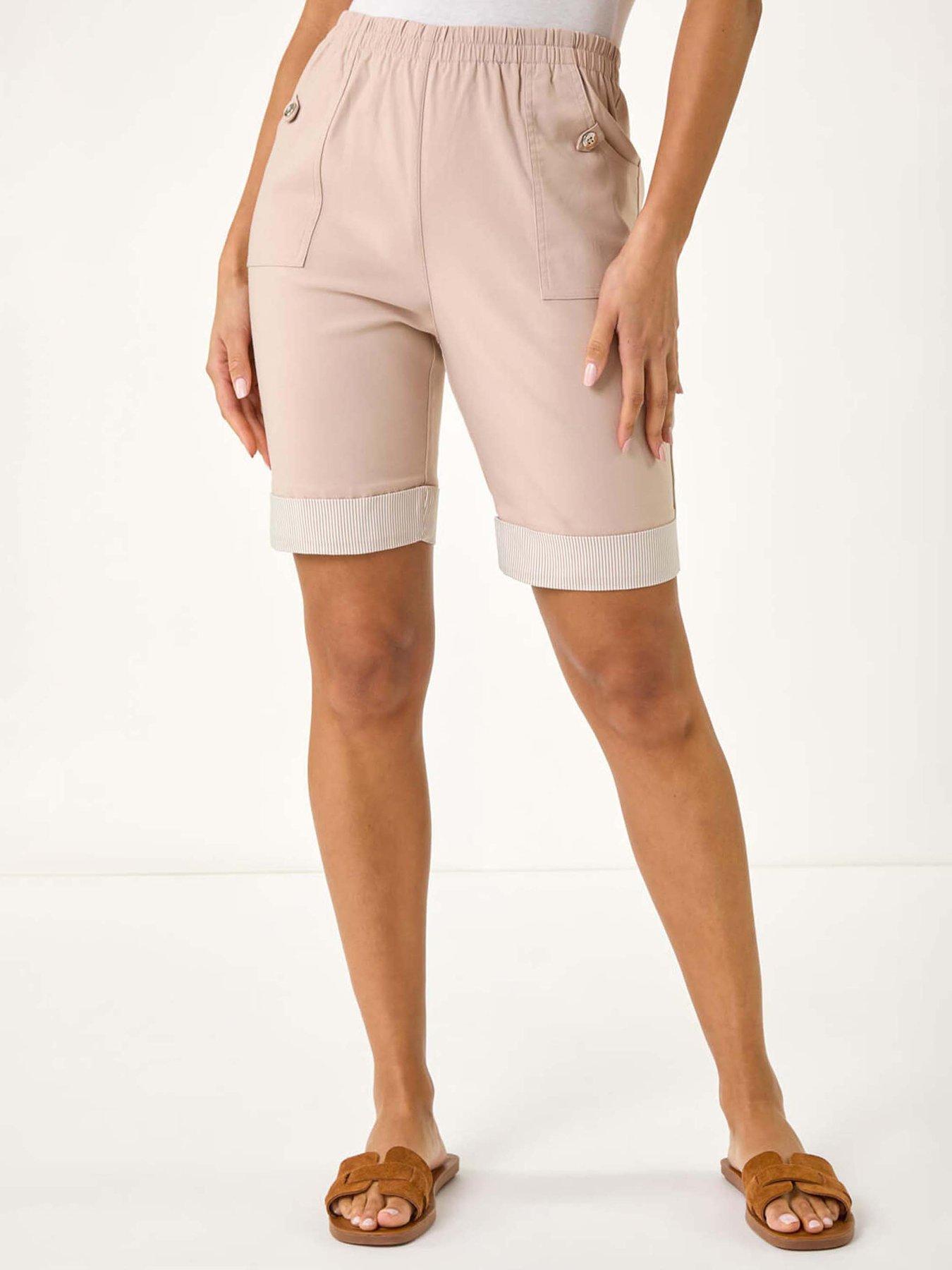 undefined Bengaline Turnup Stripe Stretch Shorts - Stone