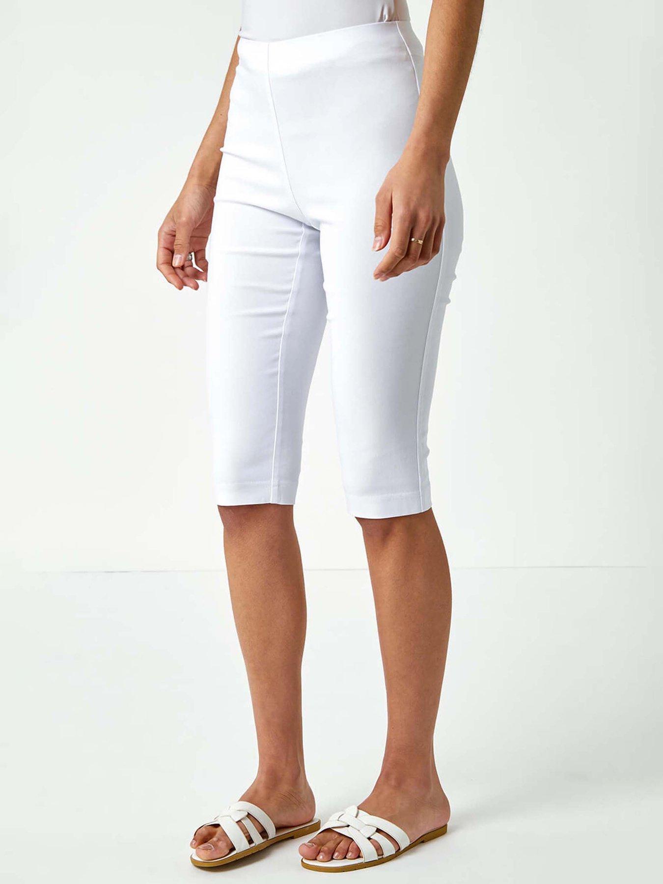  image of roman-elastic-waist-knee-length-stretch-shorts-white