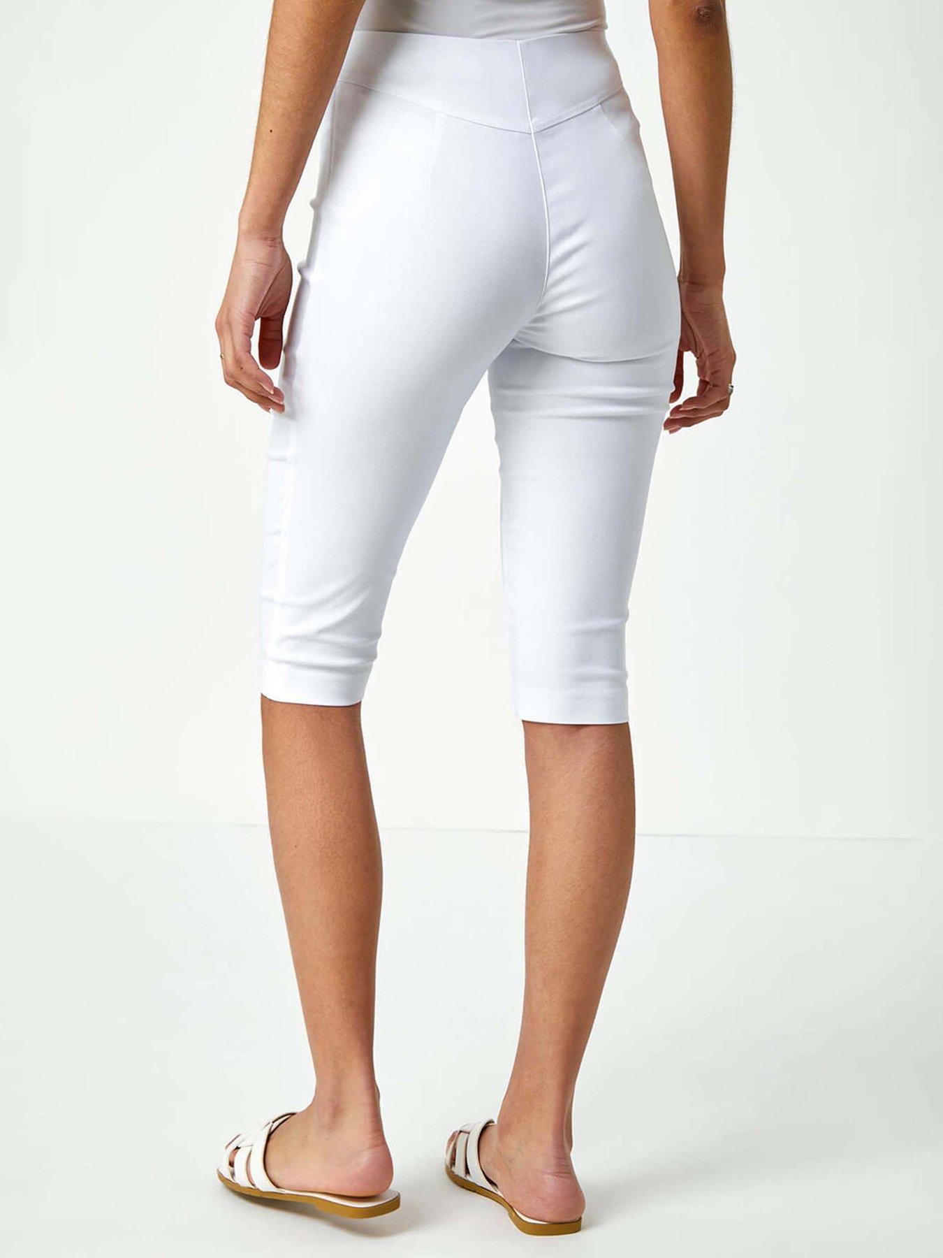  image of roman-elastic-waist-knee-length-stretch-shorts-white