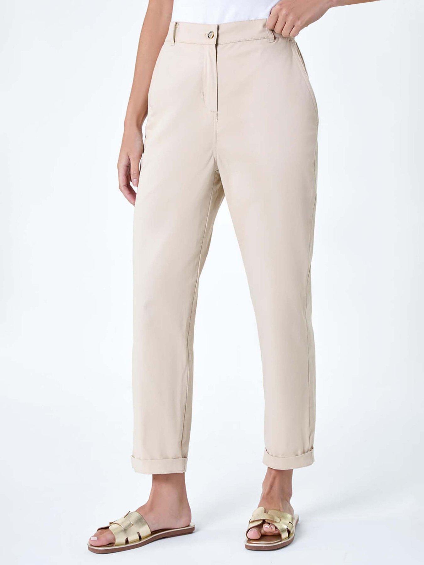 undefined Petite Cotton Blend Stretch Chino Trousers - Stone