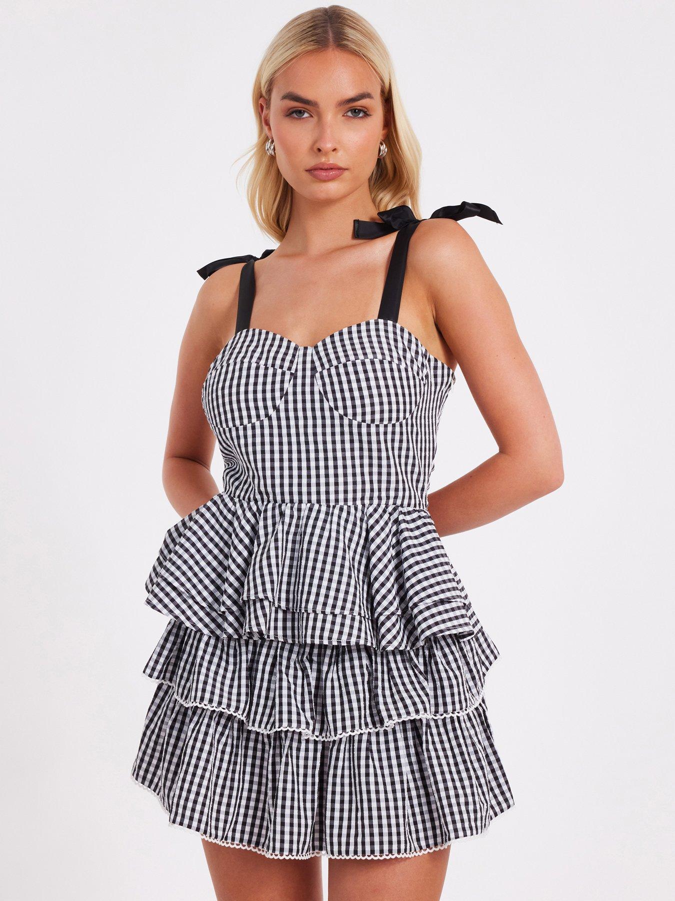 undefined Black Gingham Peplum Top