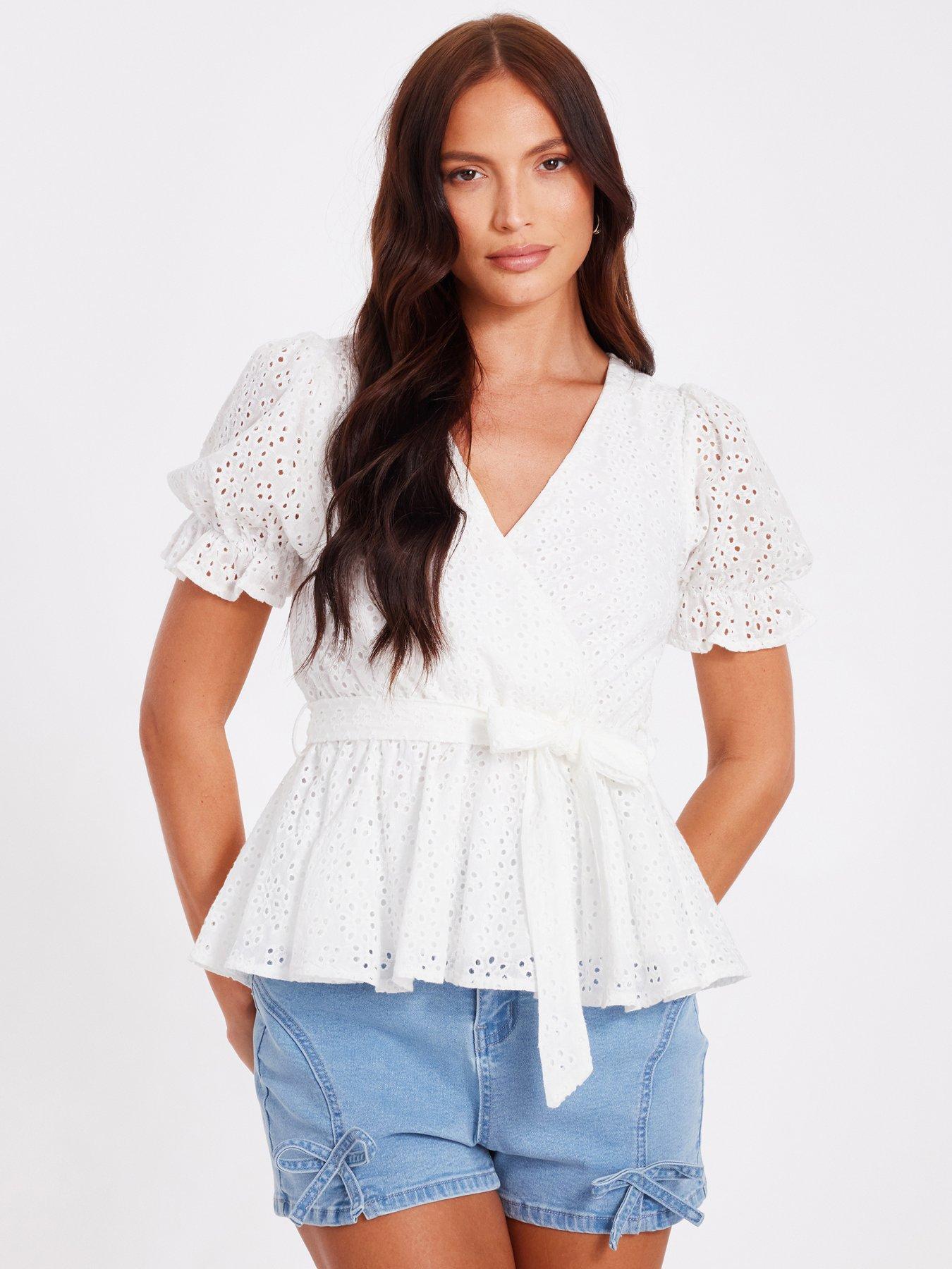 undefined White Embroidered Peplum Top