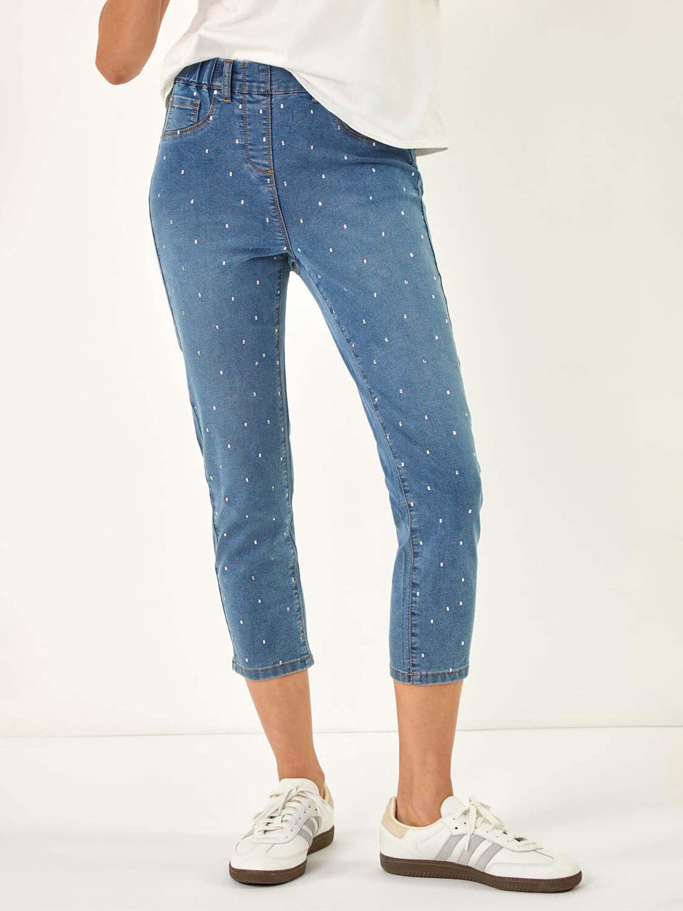 undefined Embellished Cropped Stretch Jeggings - Denim