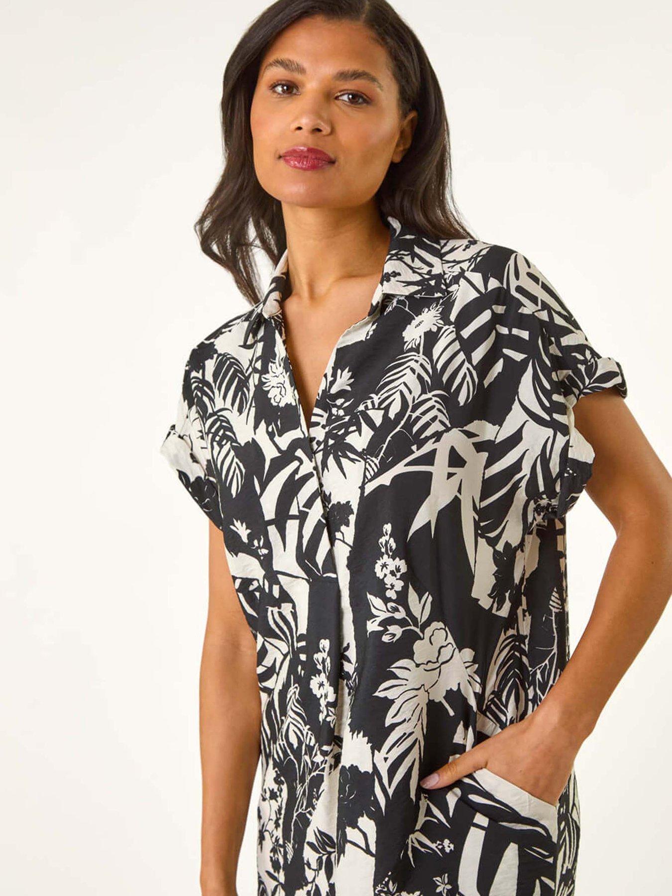 Image 4 of 5 of Roman Palm Print Cocoon Dress - Black