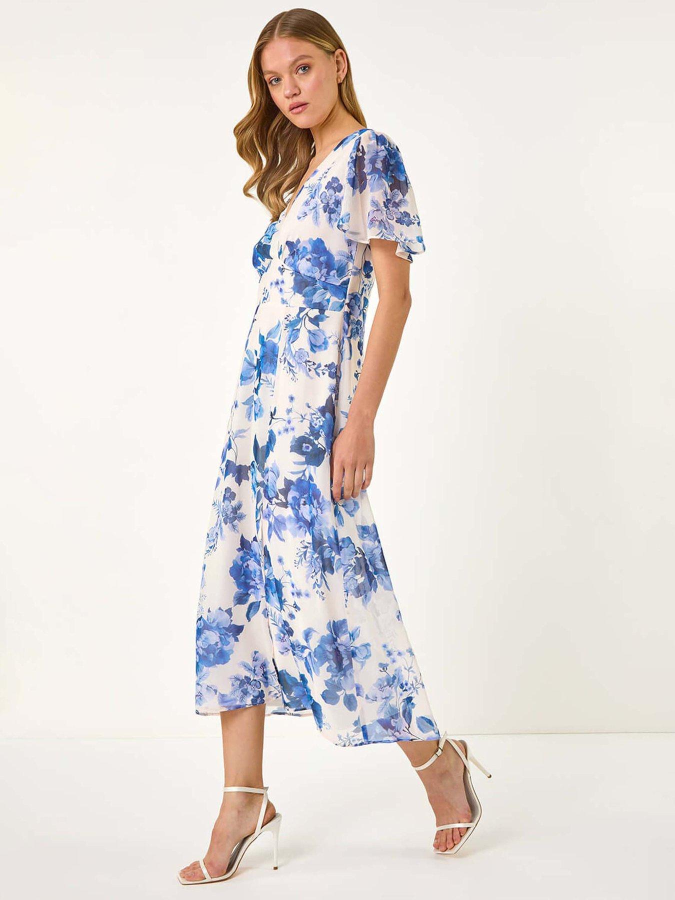 undefined Floral Print V-neck Midi Dress - White