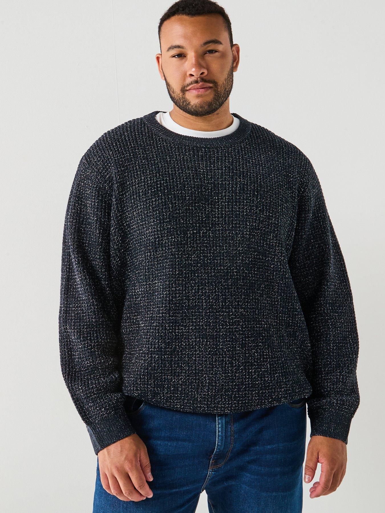 Jack & Jones Plus Global Crew Neck Knitted Jumper - Navy