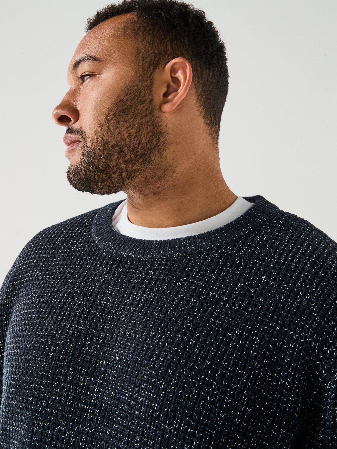  image of jack-jones-plus-global-crew-neck-knitted-jumper-navy