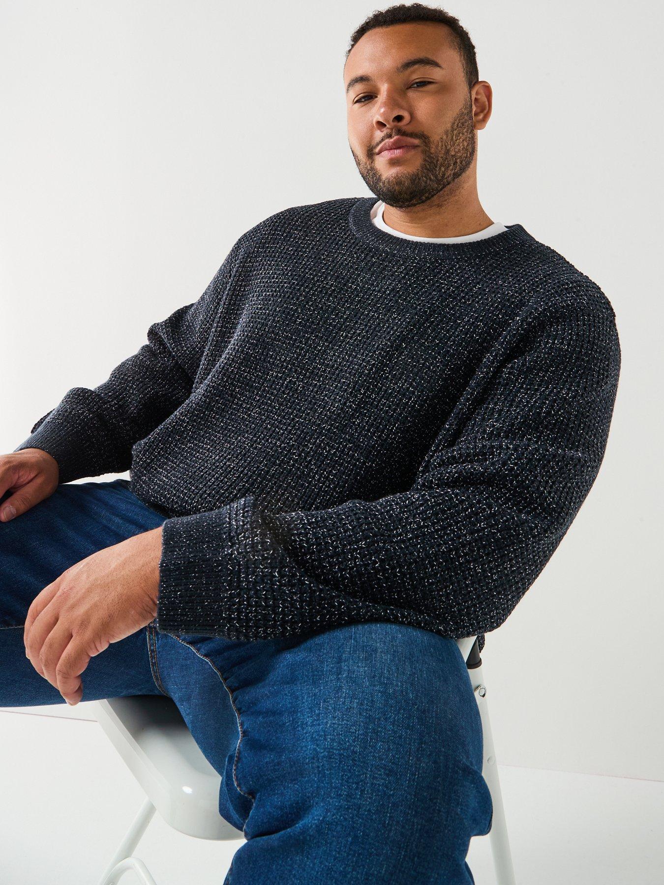  image of jack-jones-plus-global-crew-neck-knitted-jumper-navy