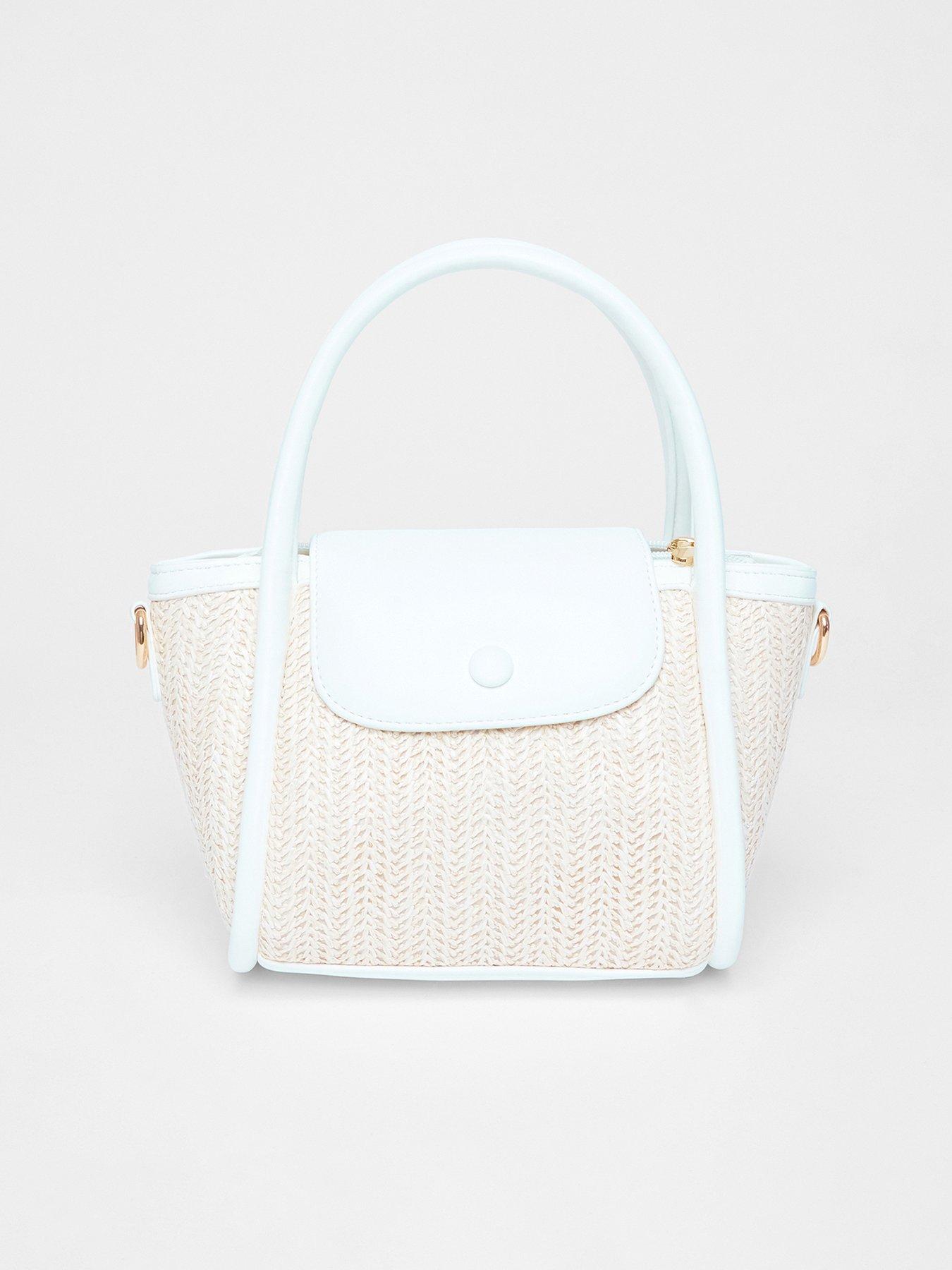 undefined White Woven Top Handle Bag