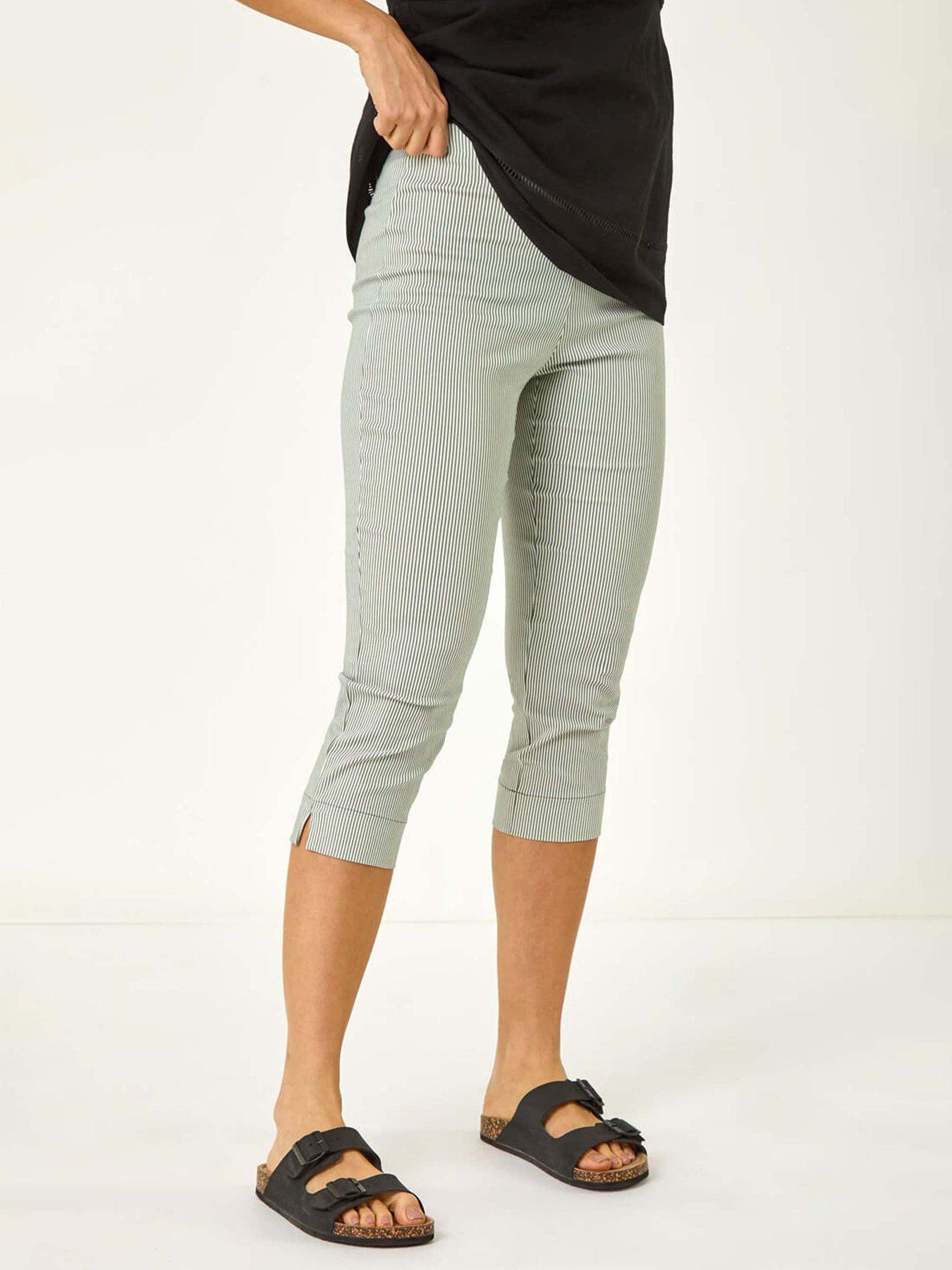  image of roman-striped-cropped-stretch-trouser-khaki