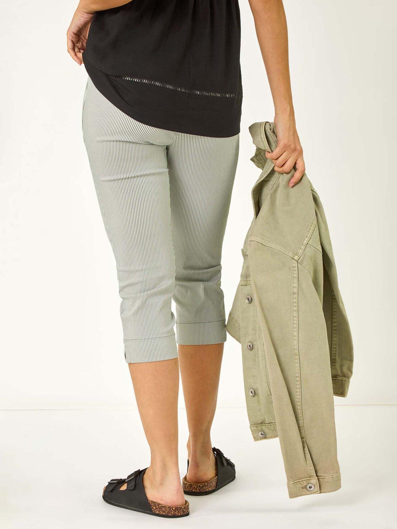  image of roman-striped-cropped-stretch-trouser-khaki