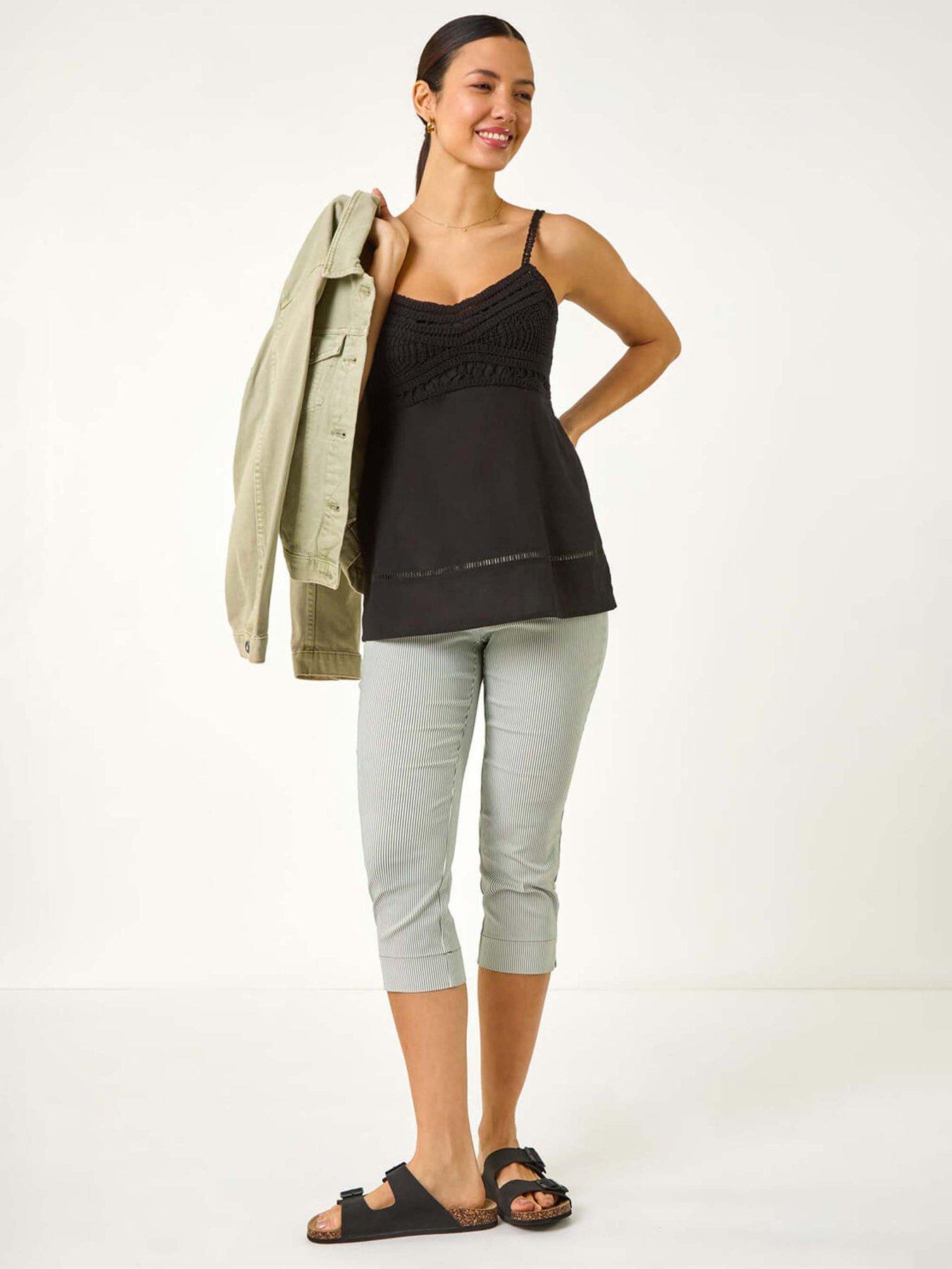  image of roman-striped-cropped-stretch-trouser-khaki