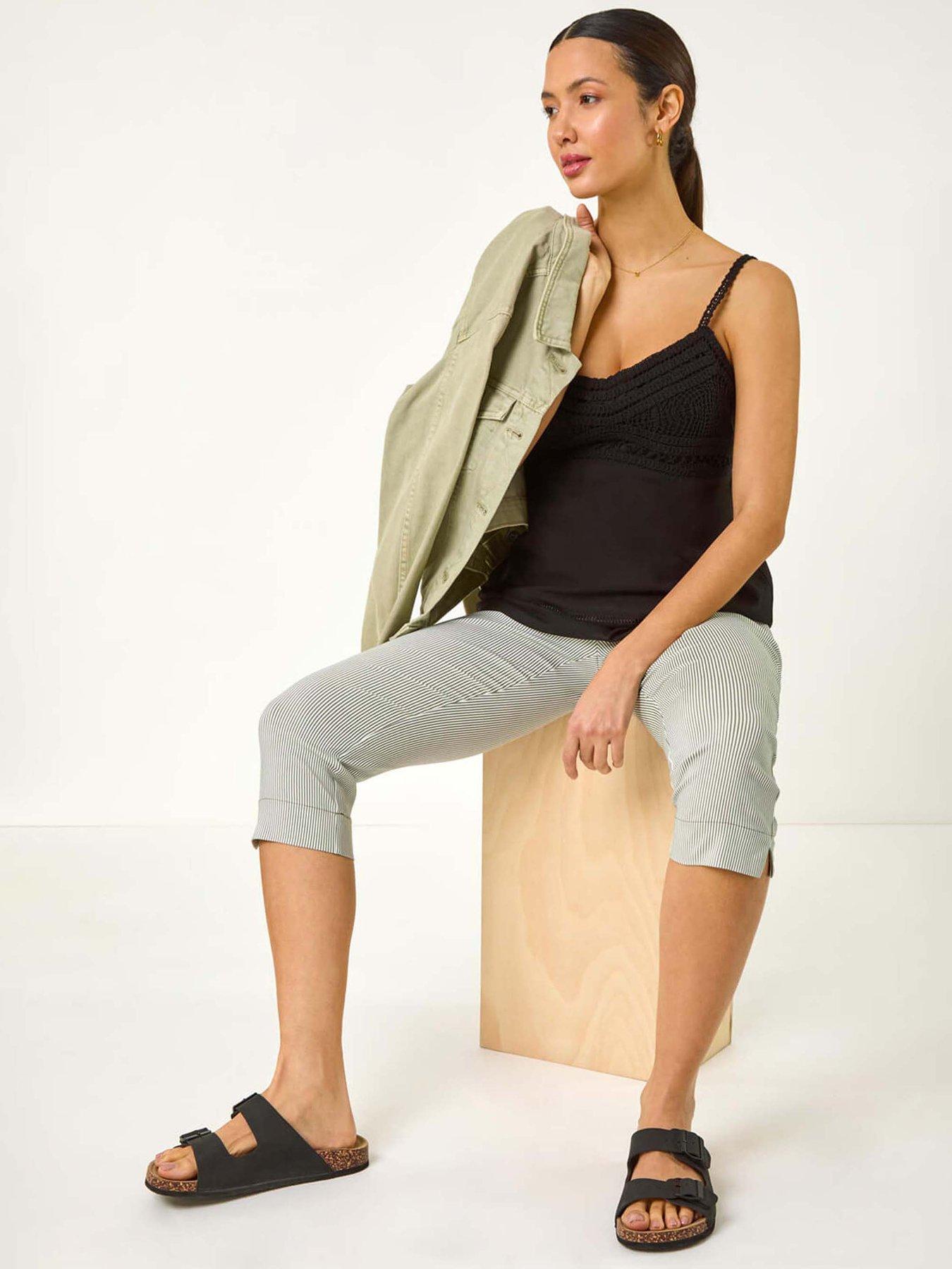  image of roman-striped-cropped-stretch-trouser-khaki