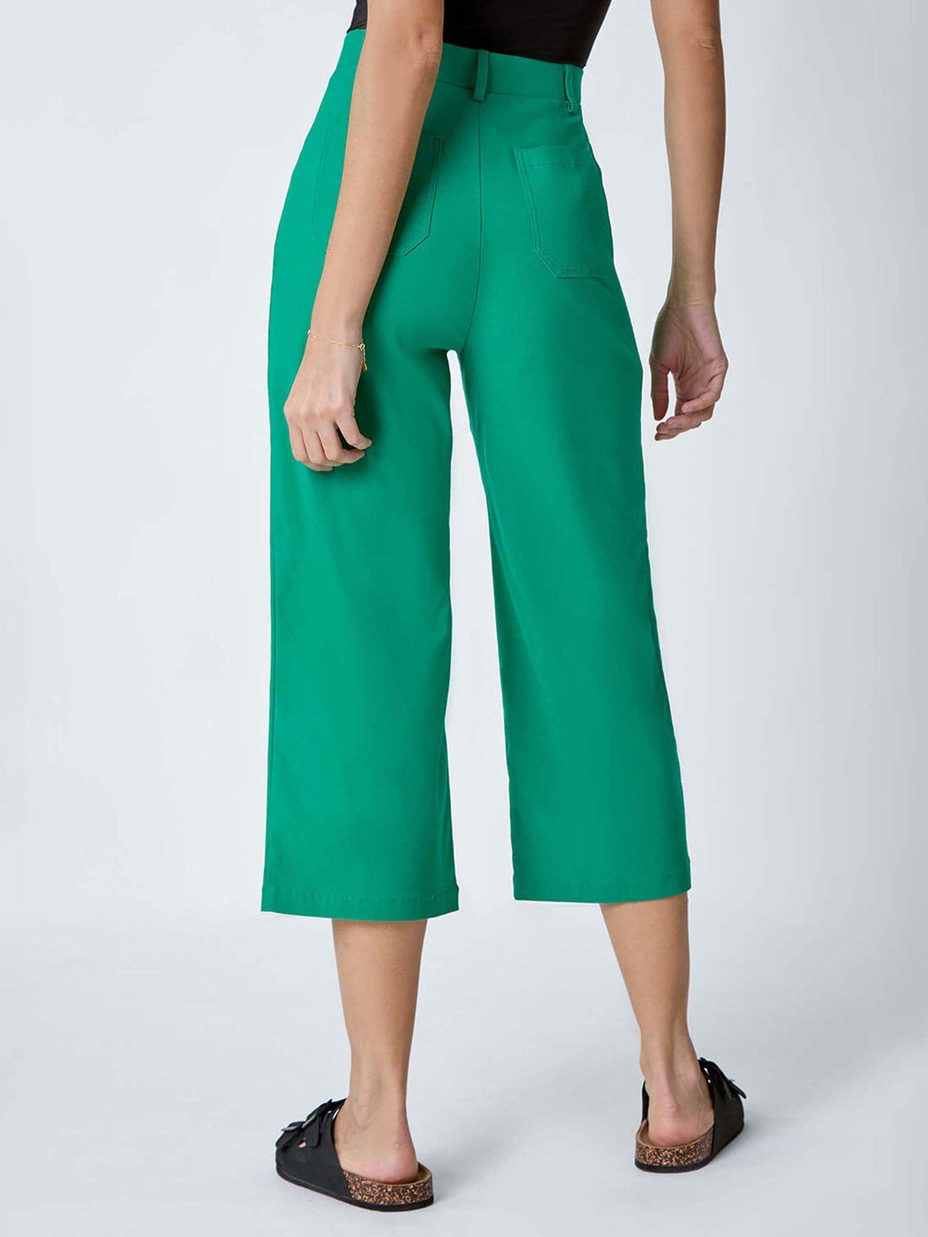 Image 2 of 5 of Roman Elastic Waist Stretch Cropped Culotte - Emerald