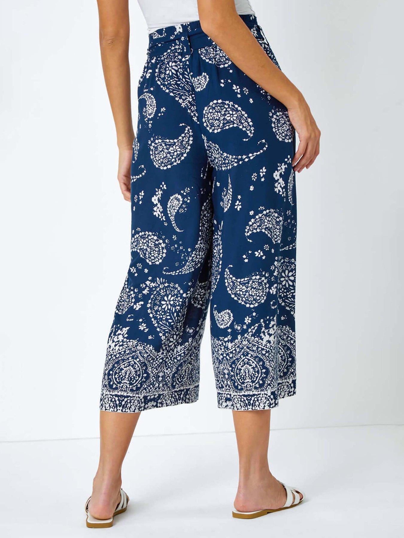 stillFront image of roman-paisley-print-wide-leg-cropped-trousers-navy