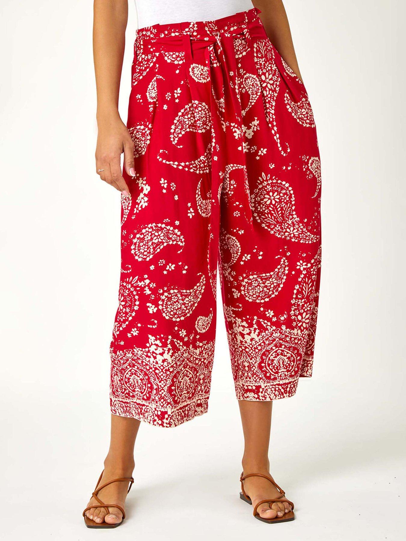 undefined Paisley Print Wide Leg Cropped Trousers - Red