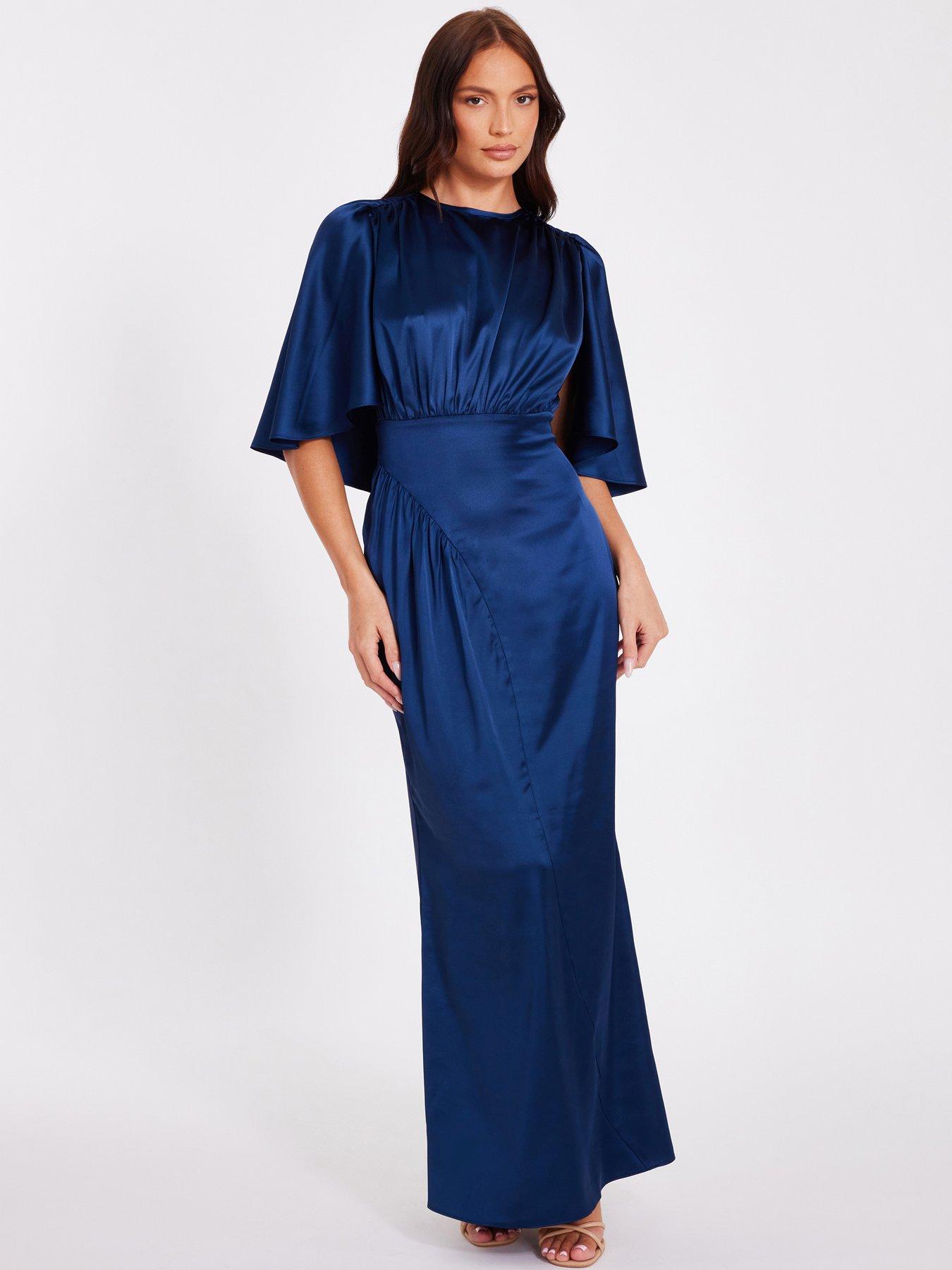 Image 1 of 6 of Quiz Navy Satin Maxi Dress