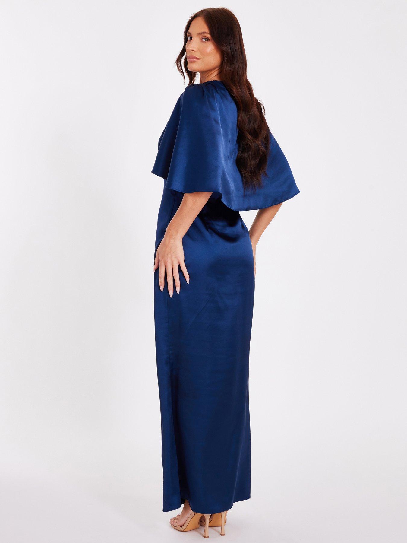 Image 2 of 6 of Quiz Navy Satin Maxi Dress