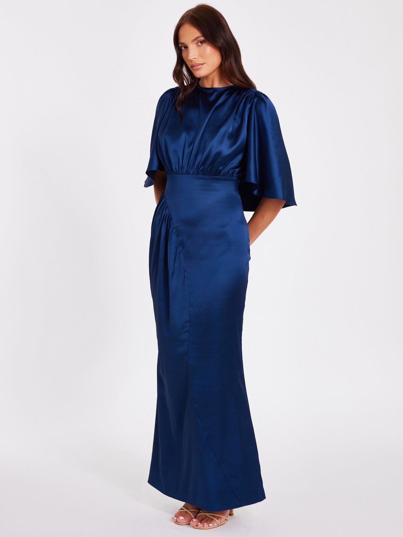 Image 3 of 6 of Quiz Navy Satin Maxi Dress