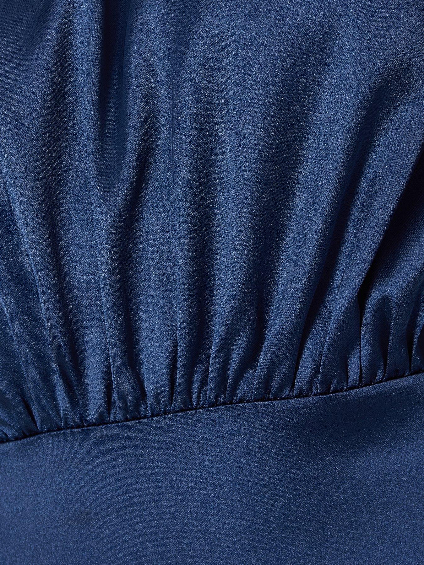 Image 4 of 6 of Quiz Navy Satin Maxi Dress