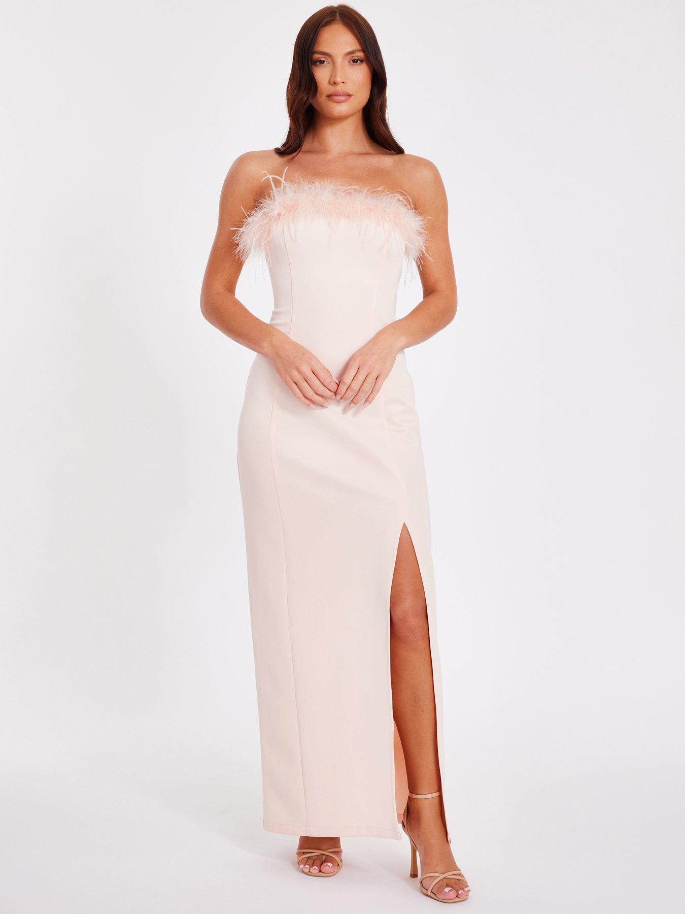 undefined Peach Feather Trim Midaxi Dress