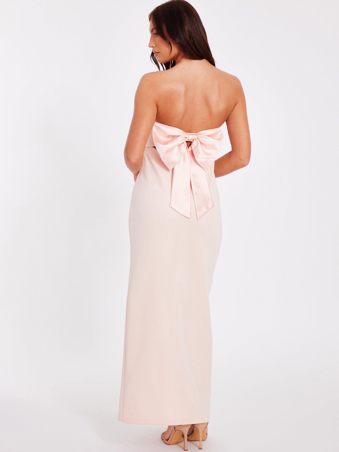 stillFront image of quiz-peach-feather-trim-midaxi-dress
