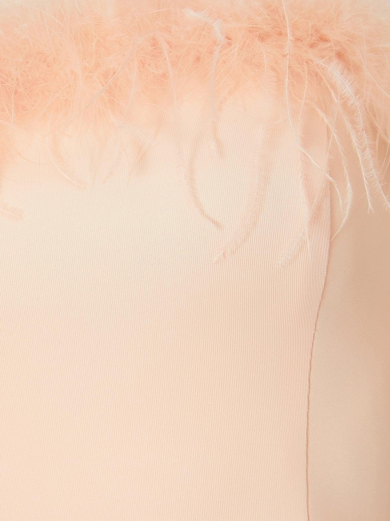  image of quiz-peach-feather-trim-midaxi-dress