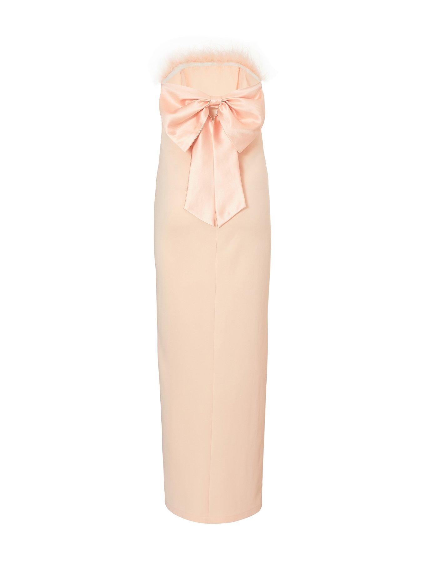  image of quiz-peach-feather-trim-midaxi-dress