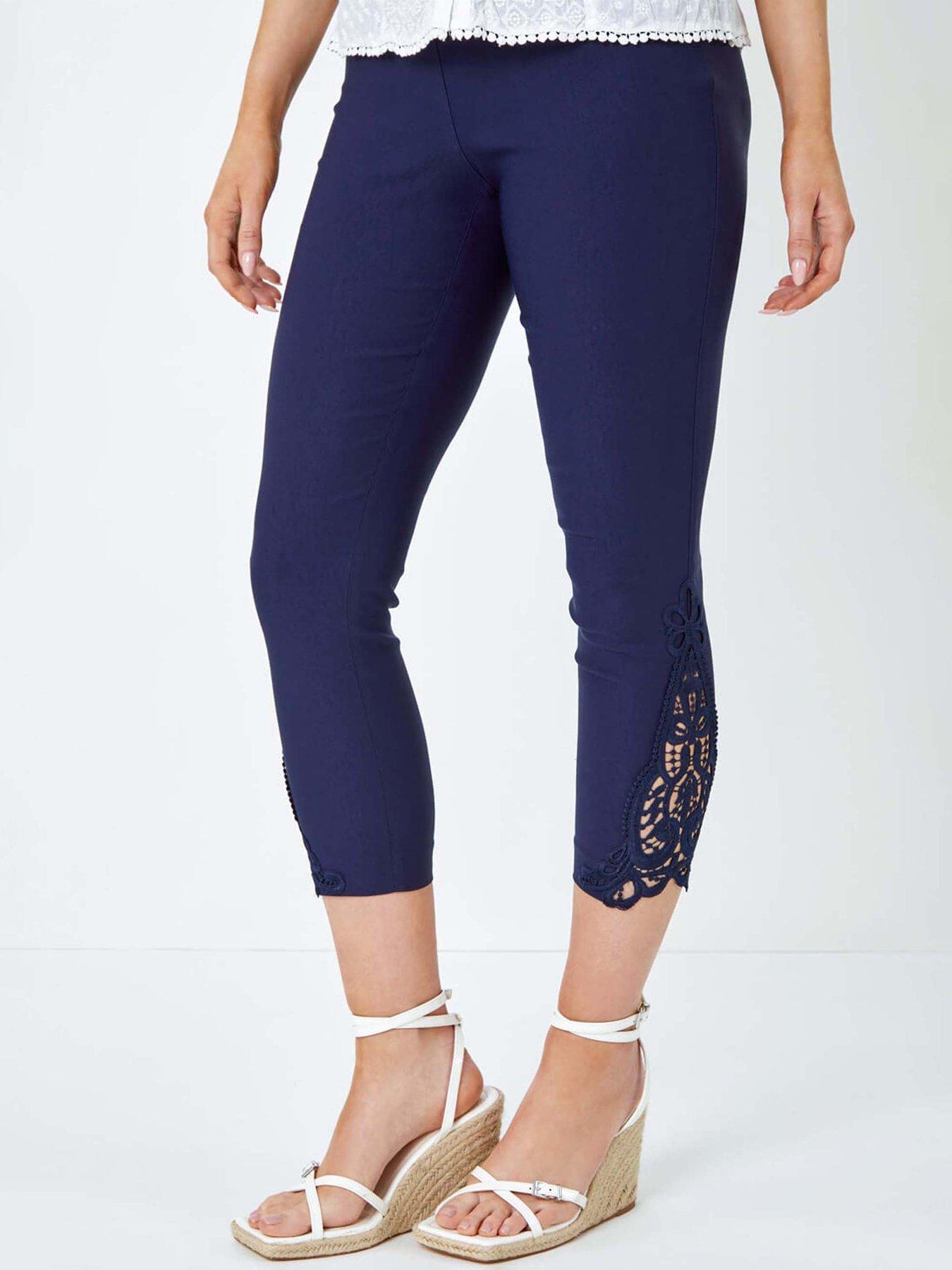 undefined Lace Insert Crop Stretch Trousers - Navy